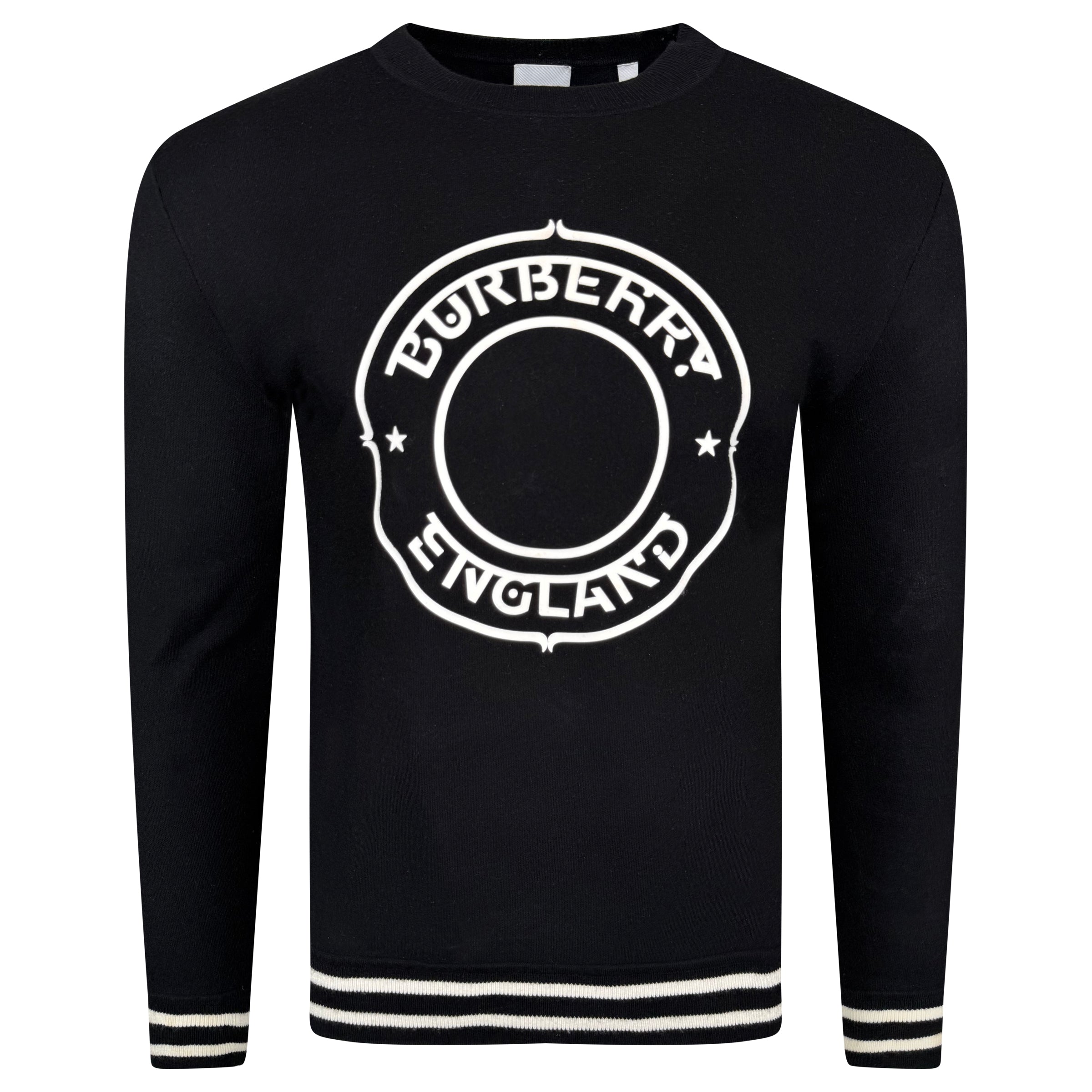 BURBERRY BLACK LOGO KNITTED SWEATSHIRT - SMALL (Fits Medium) - Affluent ArchivesUsed HIGH END DESIGNER CLOTHING