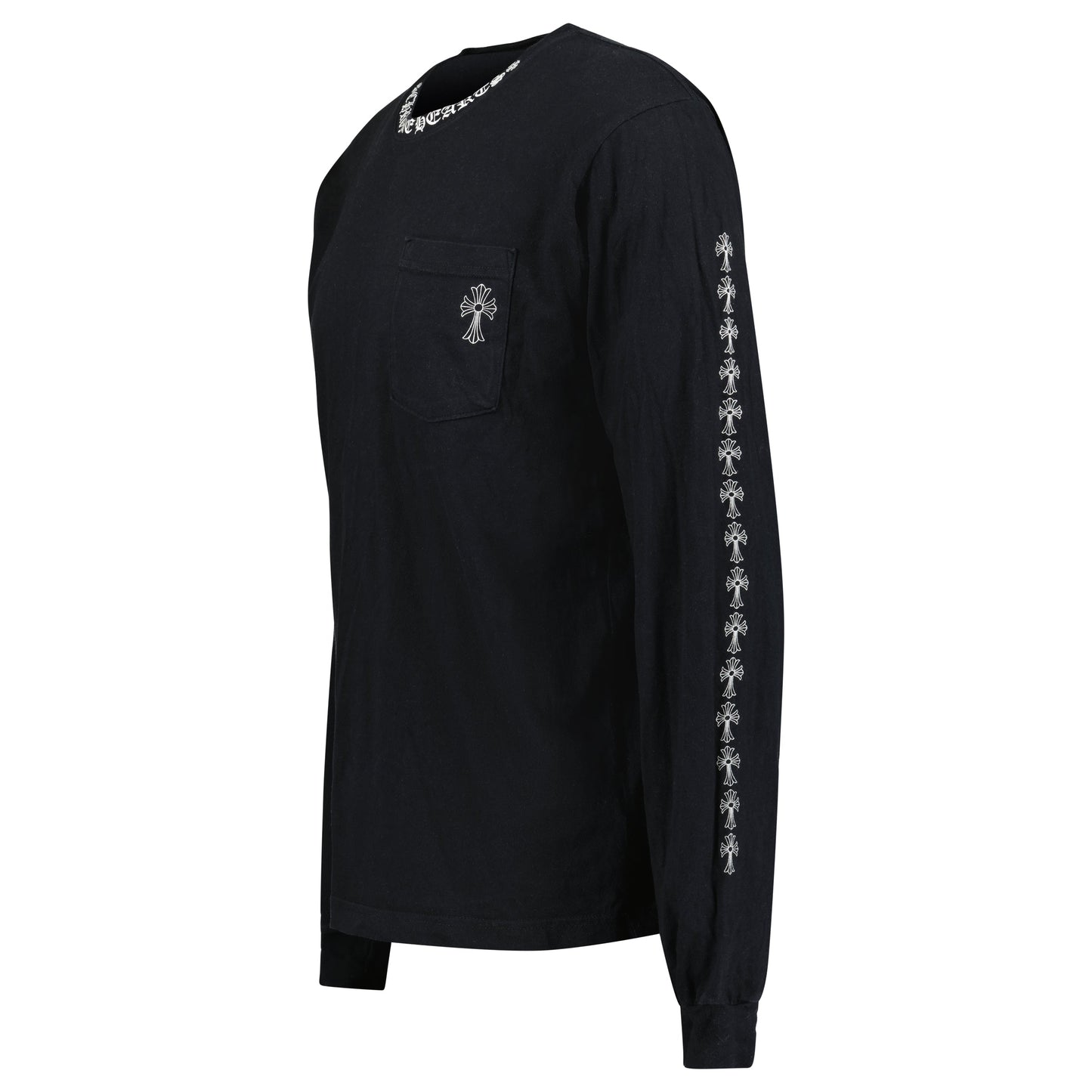 CHROME HEARTS LONG SLEEVED BLACK LOGO T SHIRT - LARGE - Affluent ArchivesUsed HIGH END DESIGNER CLOTHING