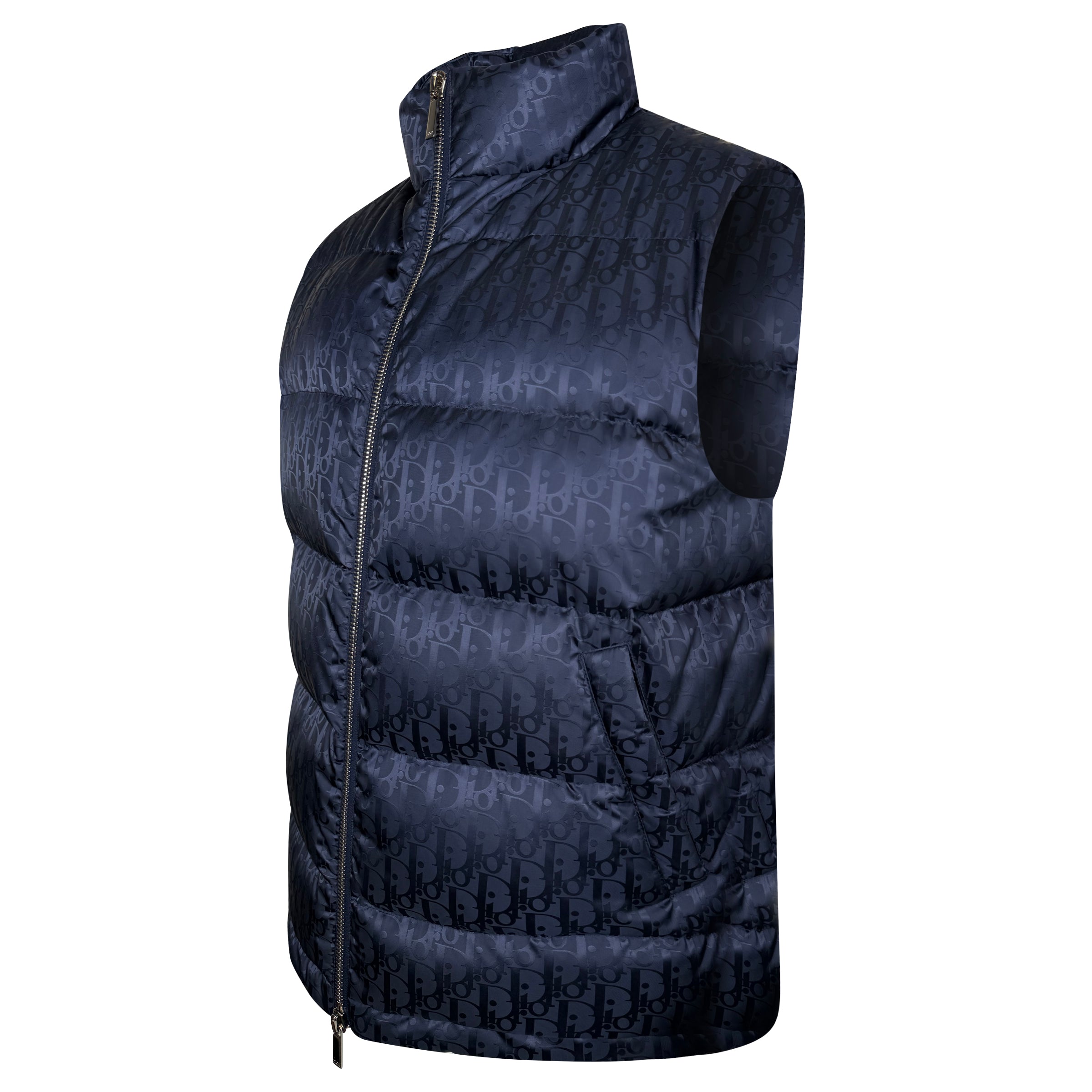 DIOR JACQUARD OBLIQUE GILET NAVY - LARGE (50) - Affluent ArchivesUsed HIGH END DESIGNER CLOTHING