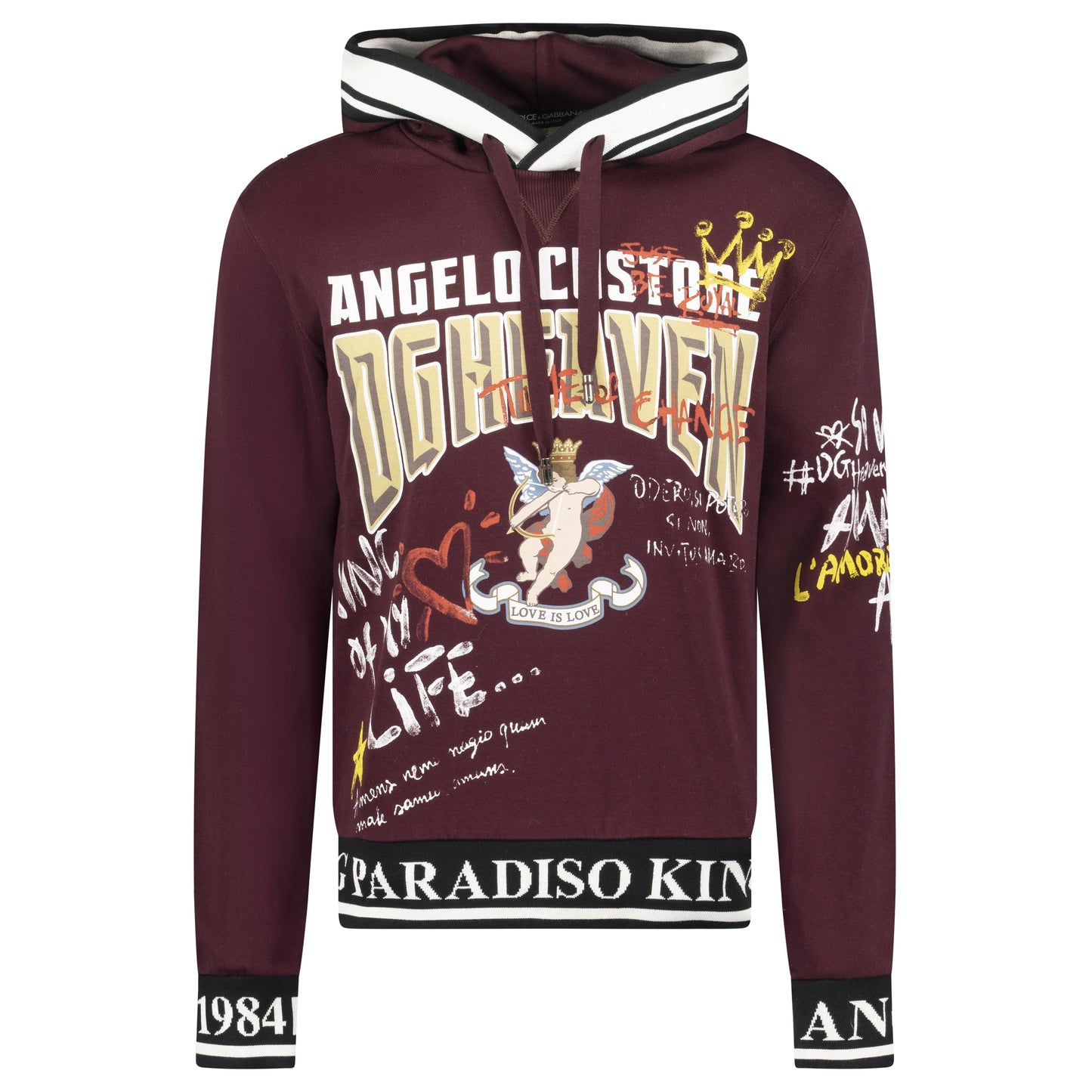 DOLCE AND GABBANA BURGUNDY LOGO HOODIE - SMALL (Fits M) - Affluent ArchivesUsed HIGH END DESIGNER CLOTHING