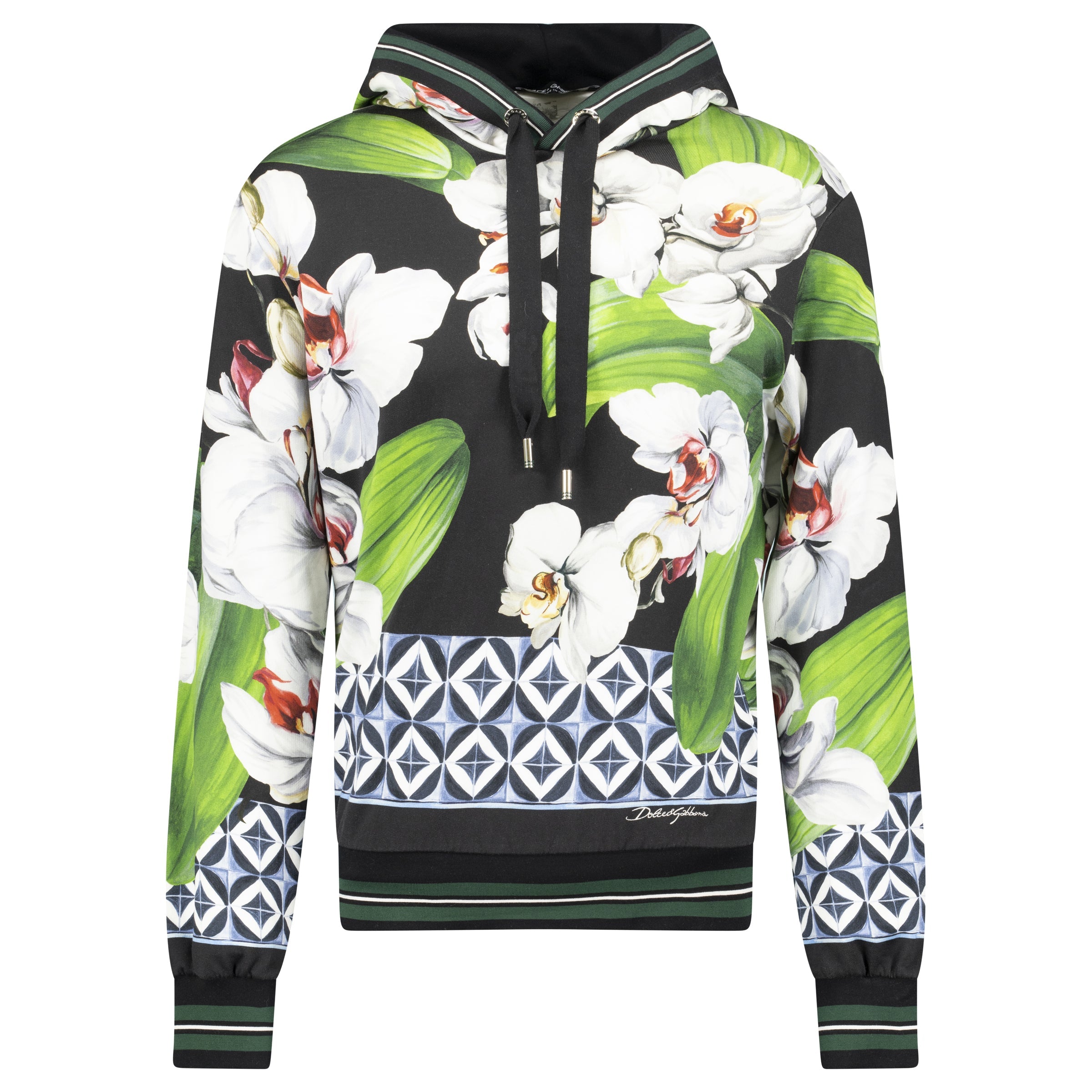 DOLCE AND GABBANAN FLORAL BLACK HOODIE - 48 (M) - Affluent ArchivesUsed HIGH END DESIGNER CLOTHING