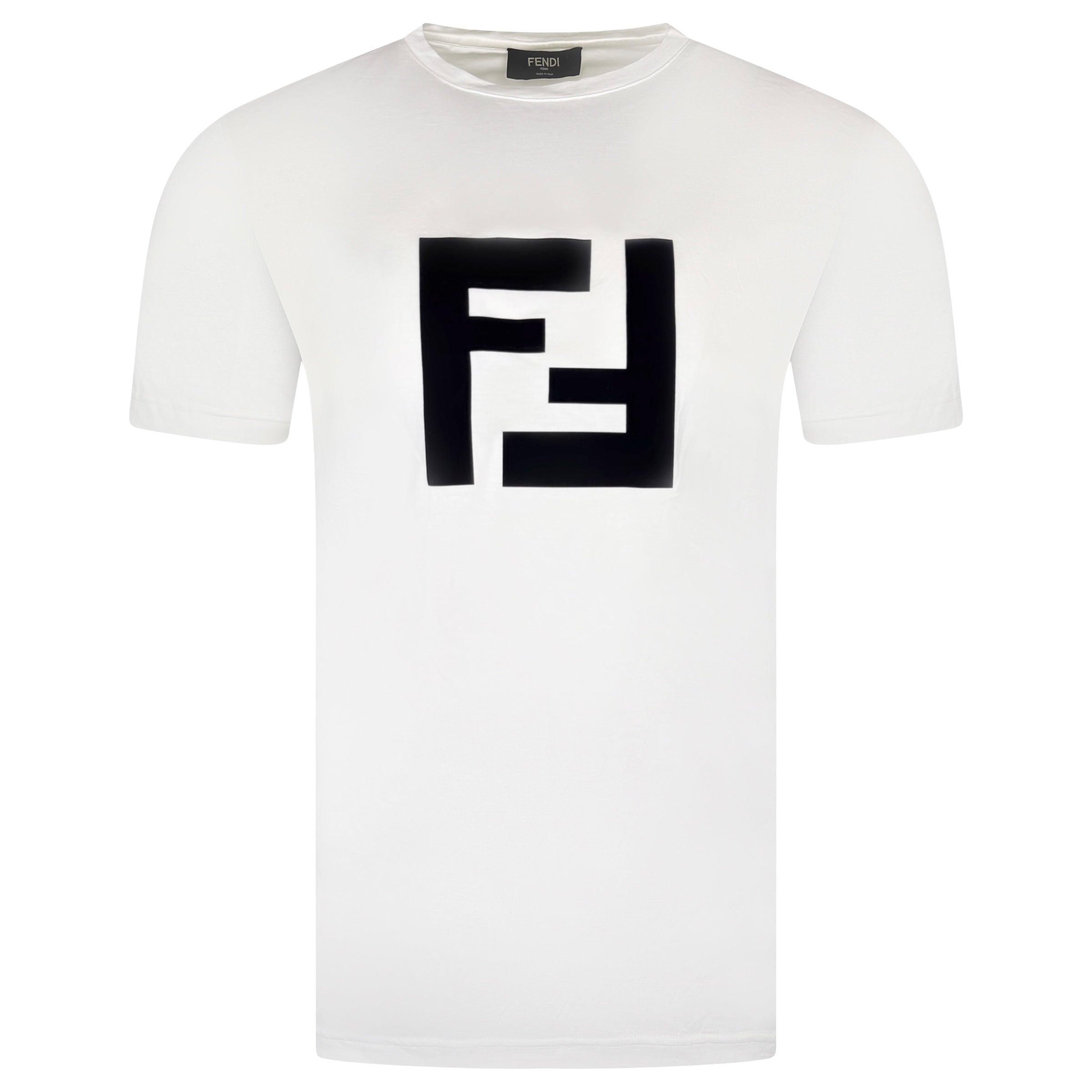 FENDI WHITE LOGO T SHIRT - LARGE (Fits Medium) - Affluent ArchivesUsed HIGH END DESIGNER CLOTHING