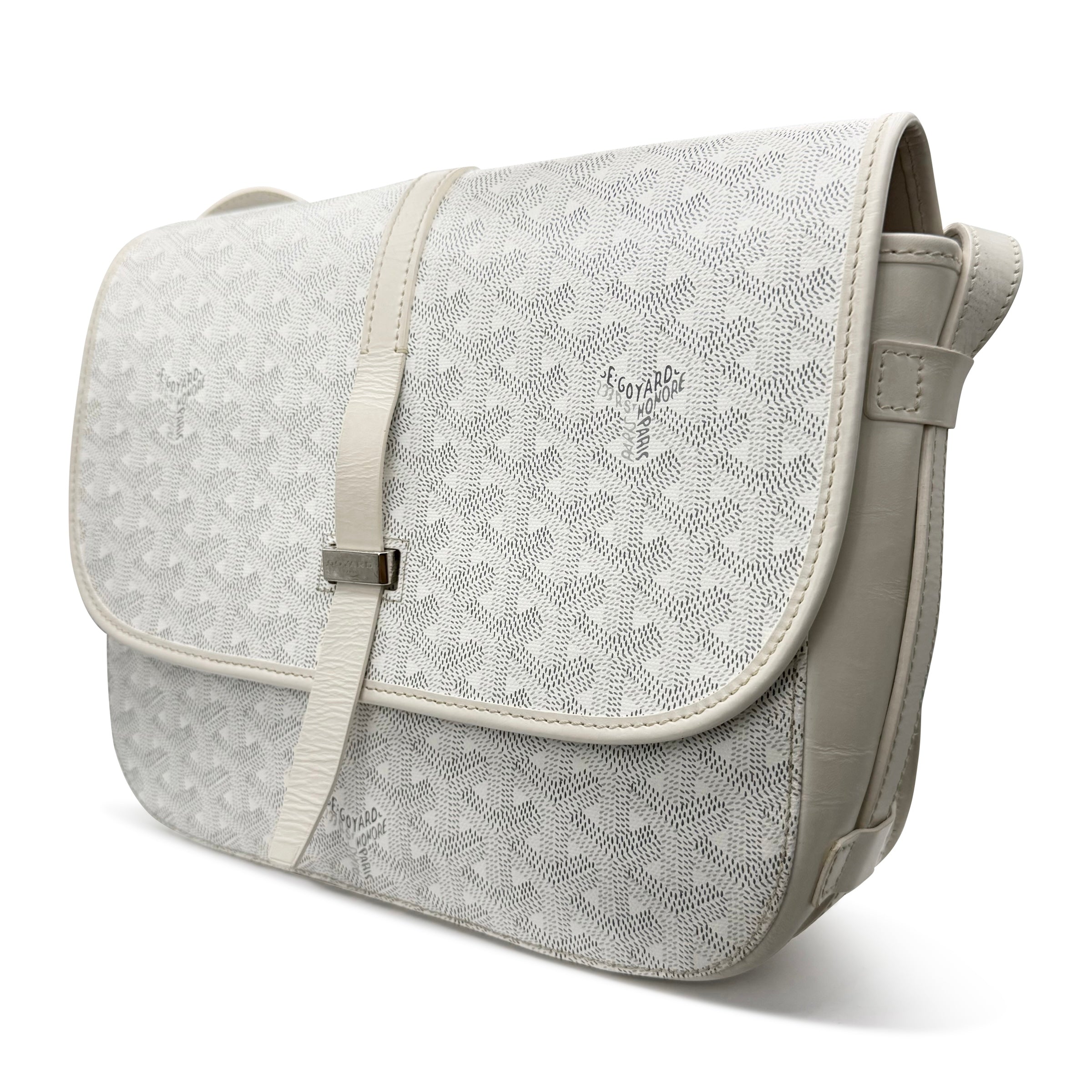 GOYARD BELVEDERE MM WHITE MESSENGER BAG - Affluent ArchivesUsed HIGH END DESIGNER CLOTHING