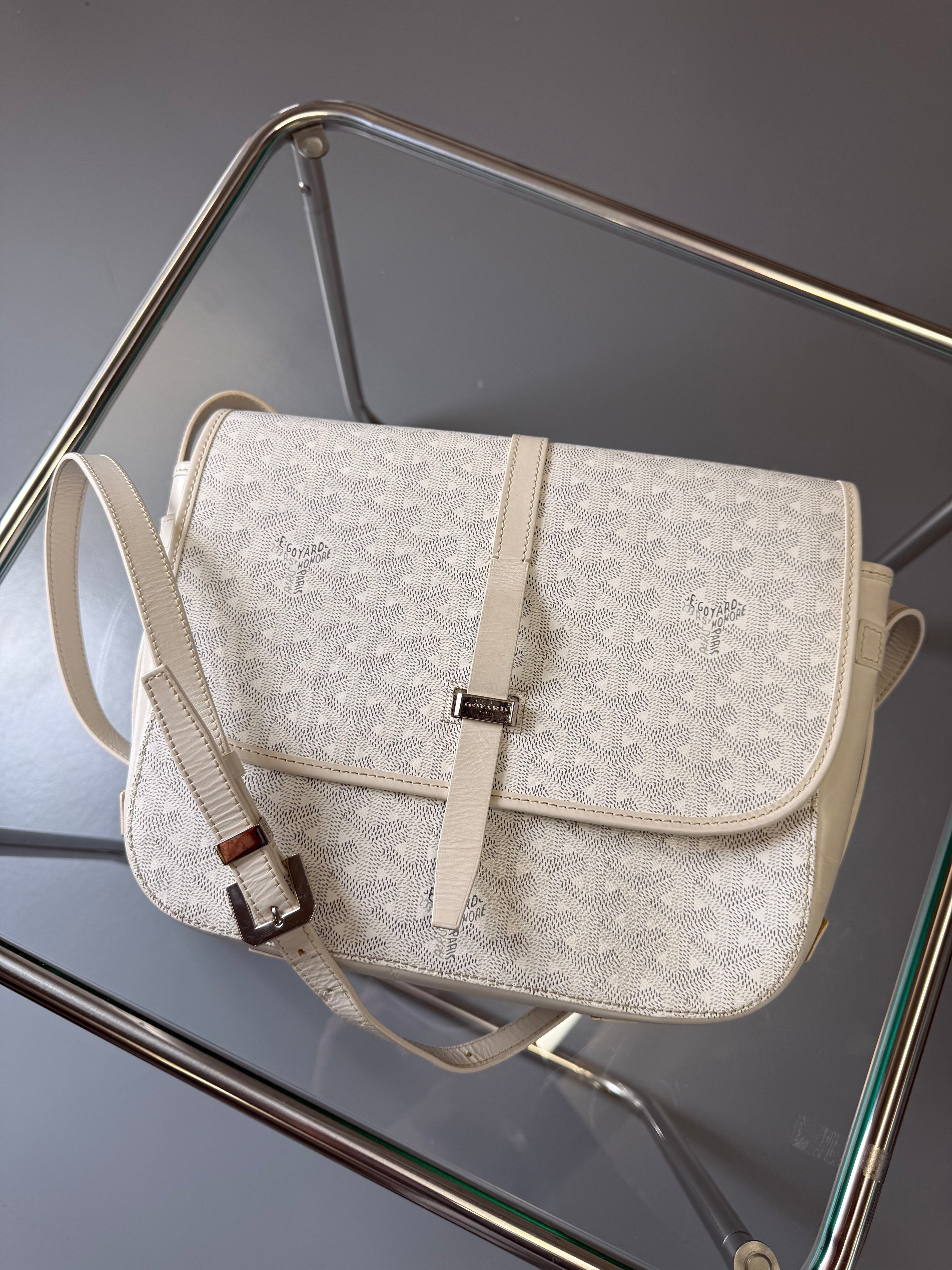 GOYARD BELVEDERE MM WHITE MESSENGER BAG - Affluent ArchivesUsed HIGH END DESIGNER CLOTHING