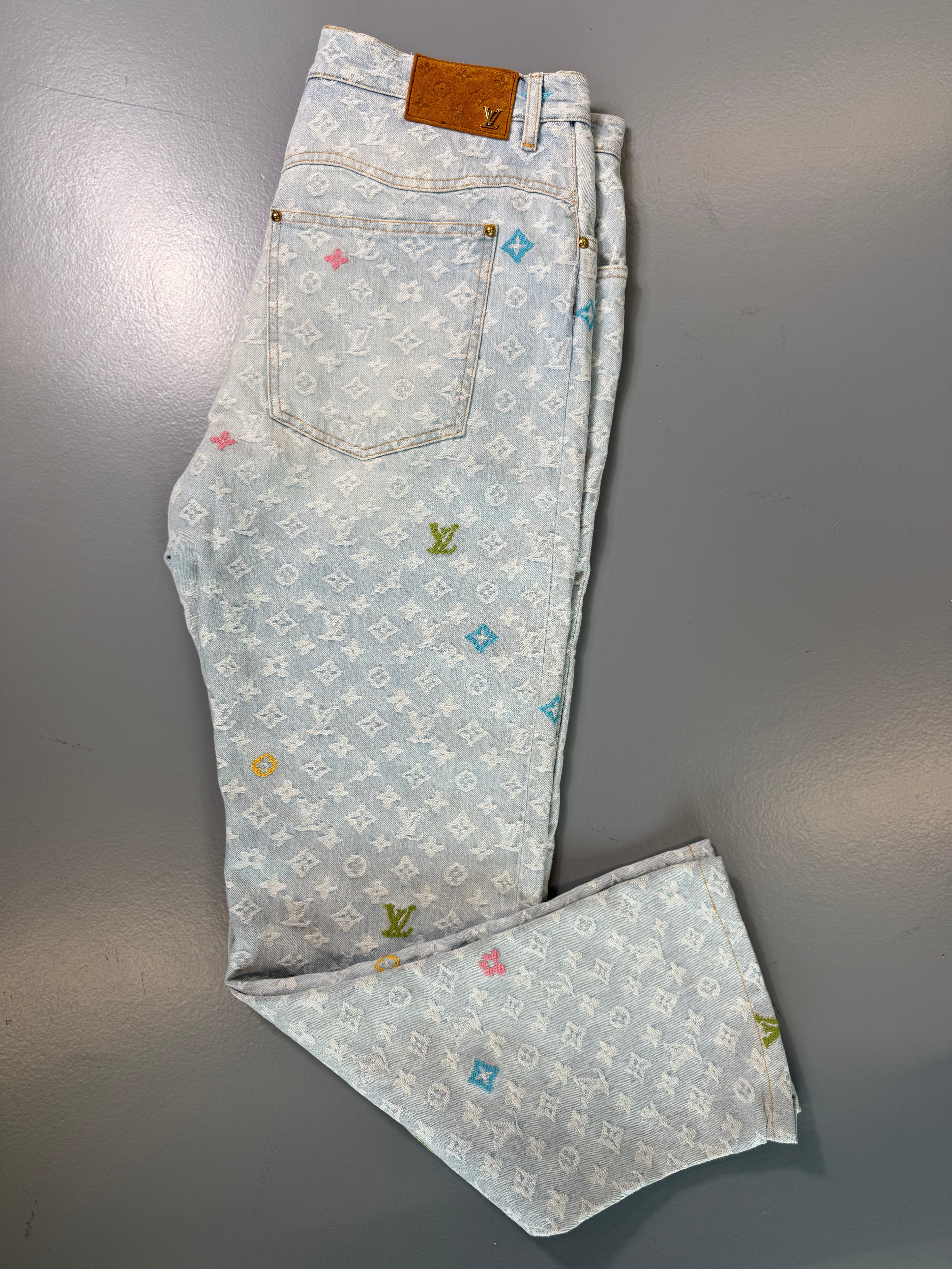 LOUIS VUITTON BLUE TYLER THE CREATOR MONOGRAM JEANS - 36W / 32L - Affluent ArchivesUsed HIGH END DESIGNER CLOTHING