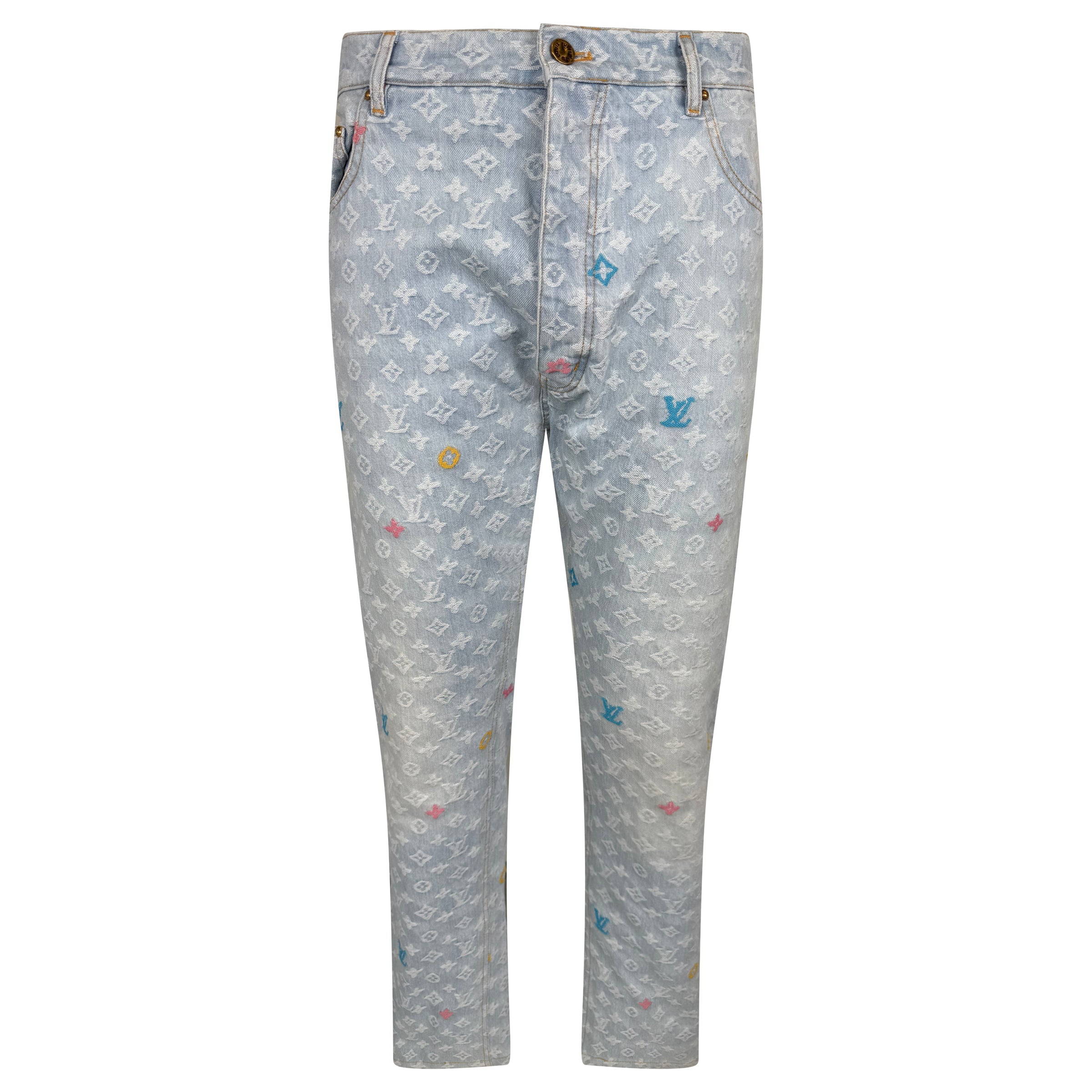 LOUIS VUITTON BLUE TYLER THE CREATOR MONOGRAM JEANS - 36W / 32L - Affluent ArchivesUsed HIGH END DESIGNER CLOTHING