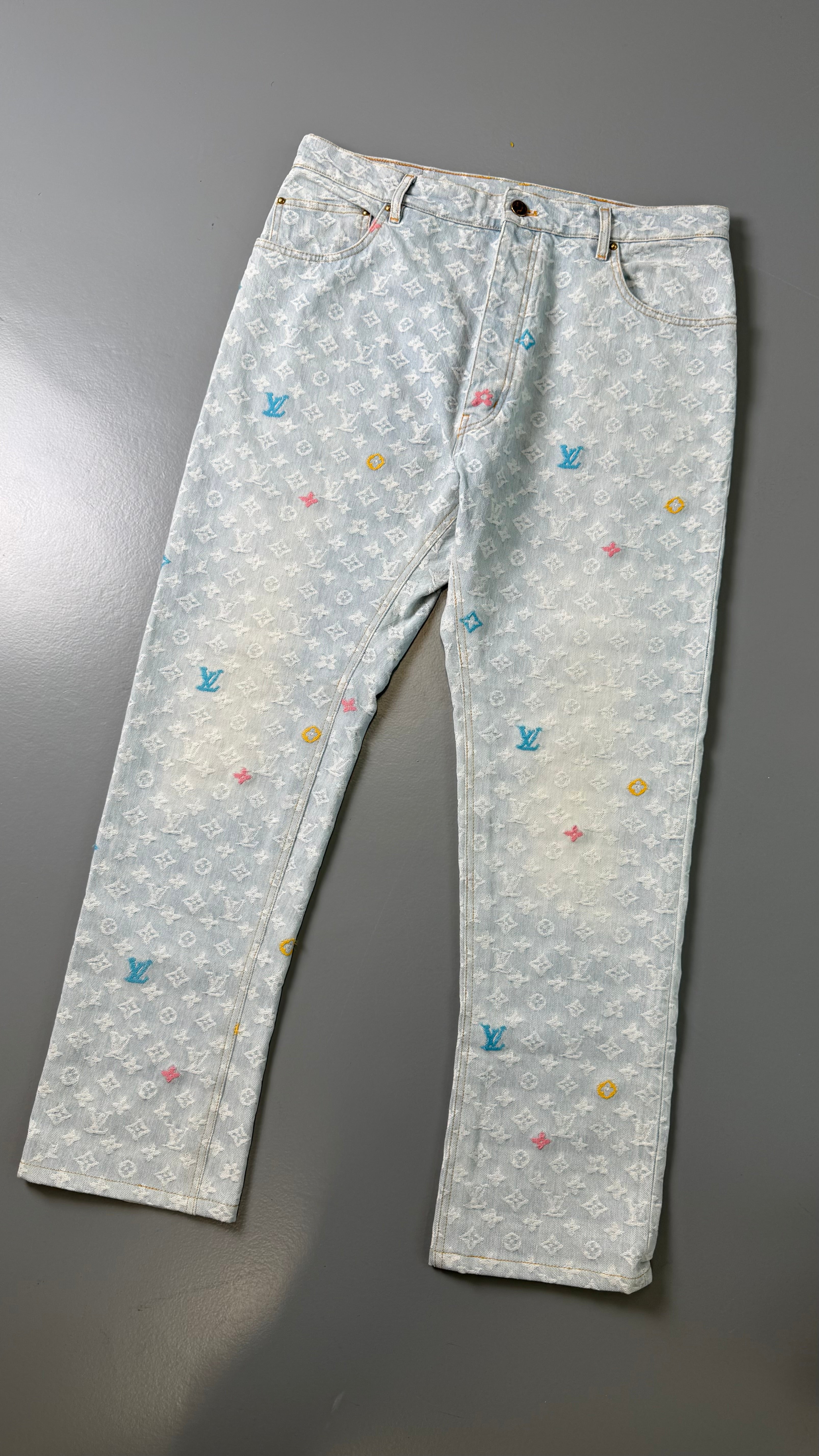 LOUIS VUITTON BLUE TYLER THE CREATOR MONOGRAM JEANS - 36W / 32L - Affluent ArchivesUsed HIGH END DESIGNER CLOTHING