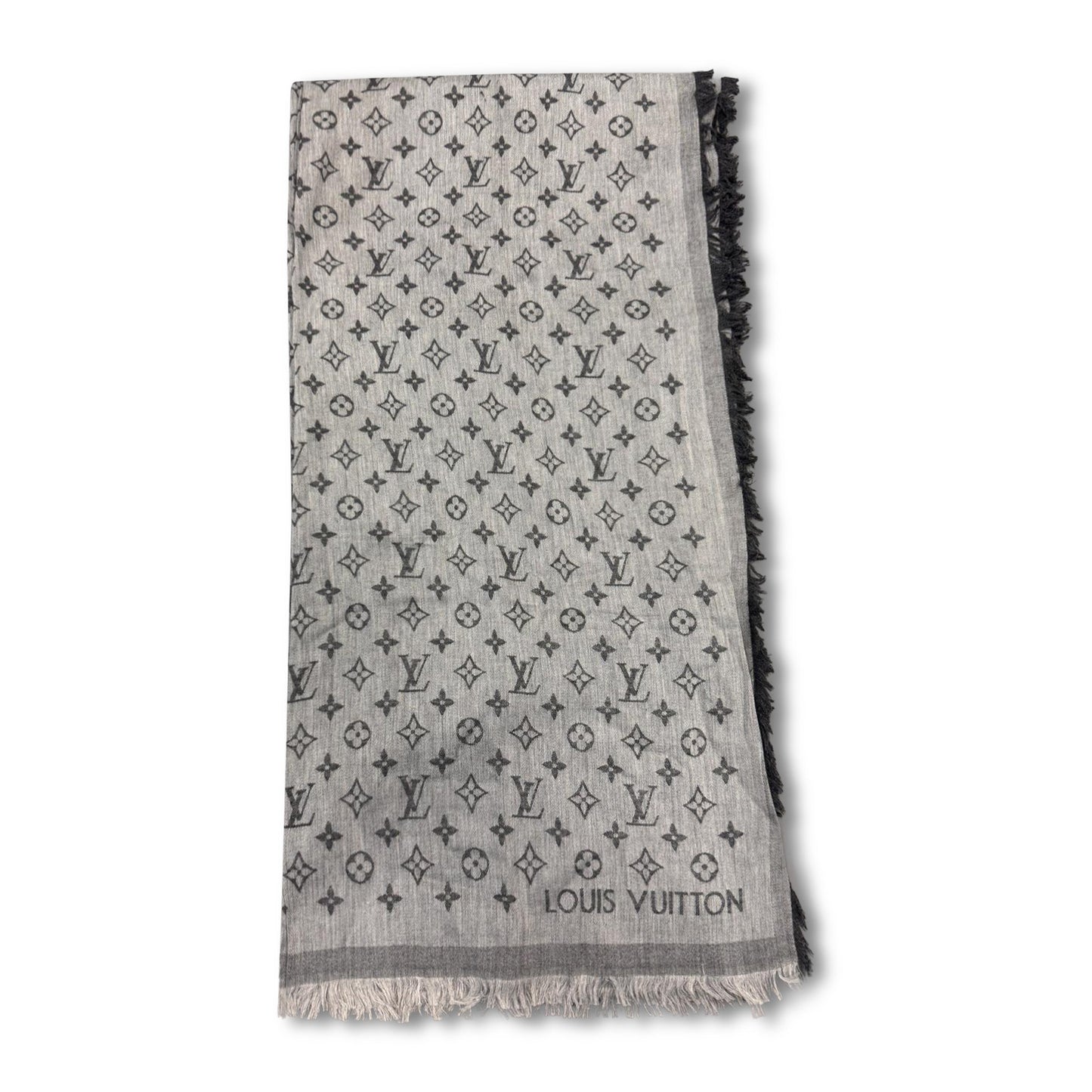 LOUIS VUITTON GREY MONOGRAM ESSENTIAL SCARF NEW SEASON - Affluent ArchivesUsed HIGH END DESIGNER CLOTHING