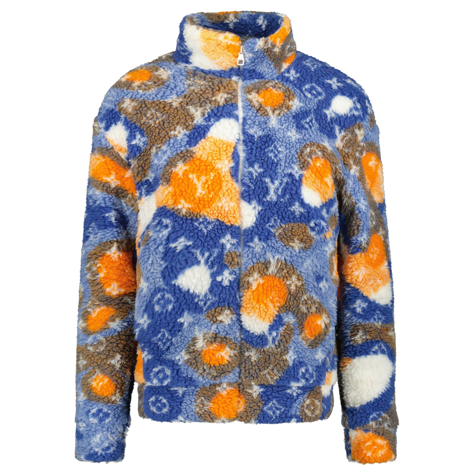LOUIS VUITTON MONOGRAM ORANGE / BLUE FLEECE JACKET - LARGE - Affluent ArchivesUsed HIGH END DESIGNER CLOTHING