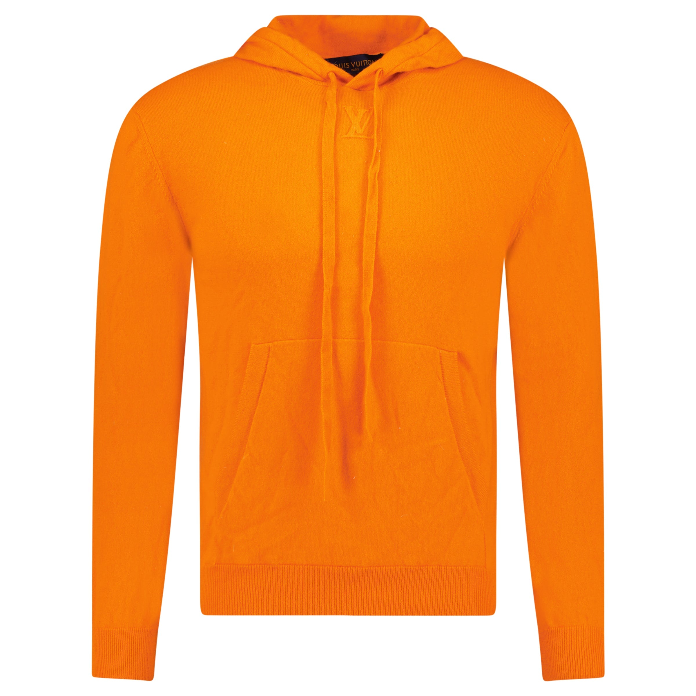LOUIS VUITTON ORANGE KNITTED EMBOSSED HOODIE - MEDIUM (Fits S/M) - Affluent ArchivesUsed HIGH END DESIGNER CLOTHING