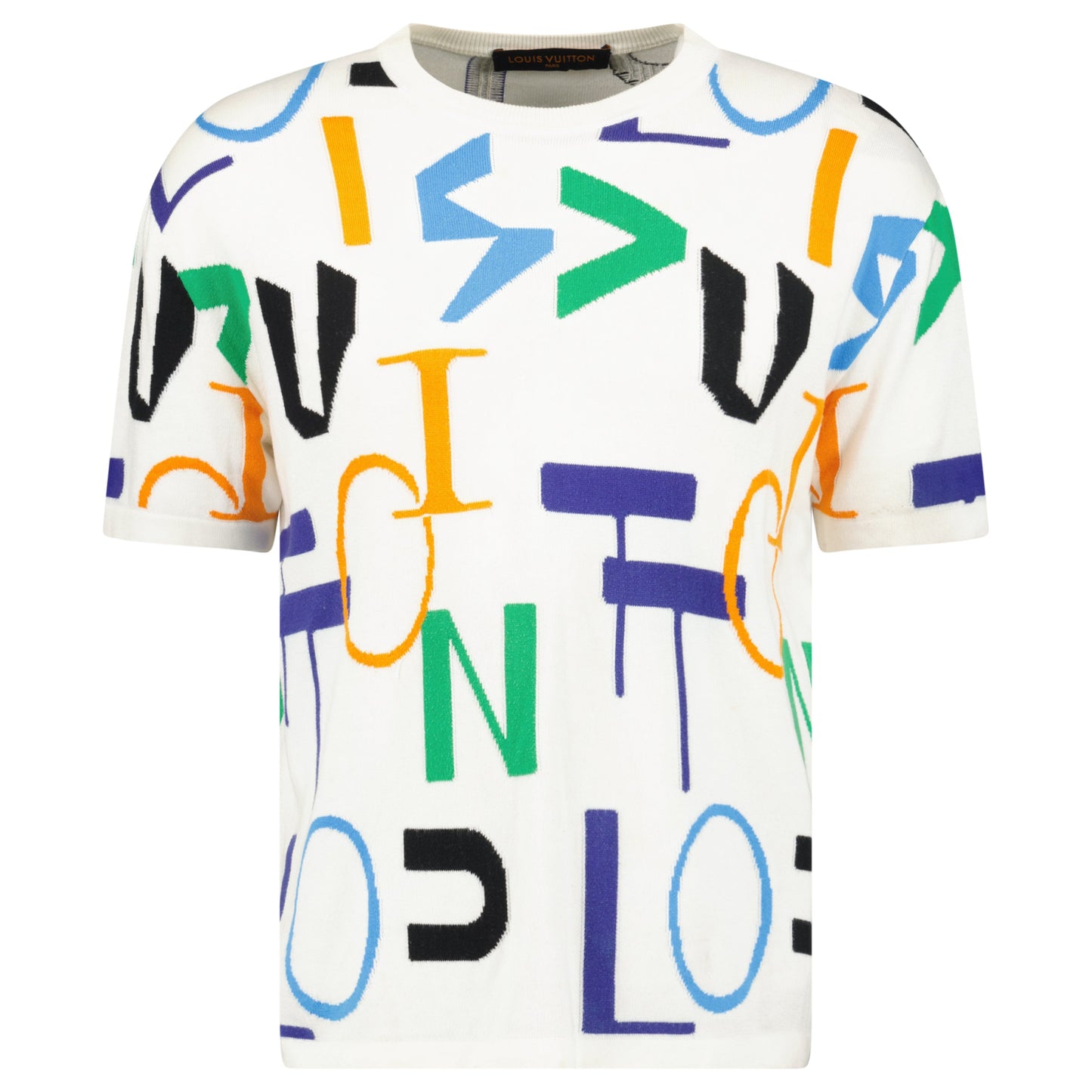 LOUIS VUITTON WHITE KNITTED LETTER T SHIRT - SMALL - Affluent ArchivesUsed HIGH END DESIGNER CLOTHING