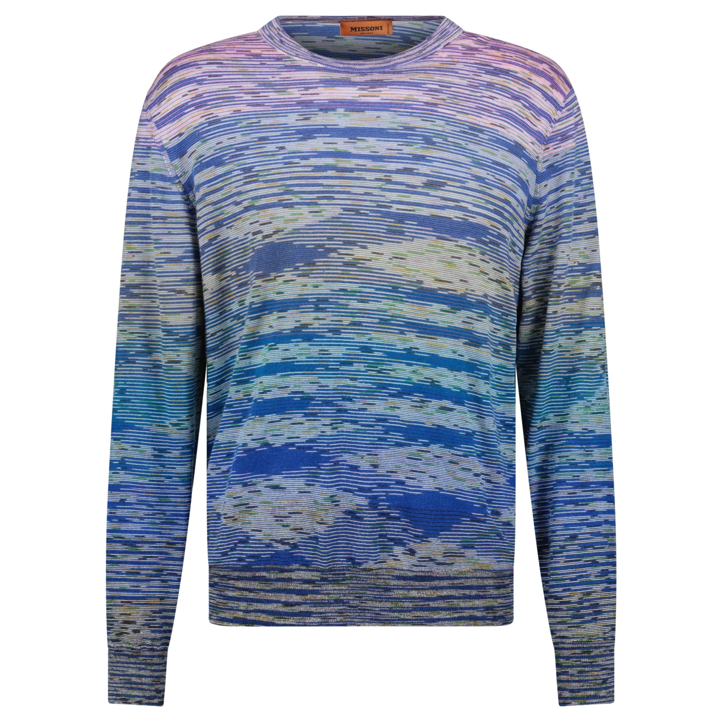MISSONI BLUE STRIPED KNITTED SWEATSHIRT - XL - Affluent ArchivesUsed HIGH END DESIGNER CLOTHING