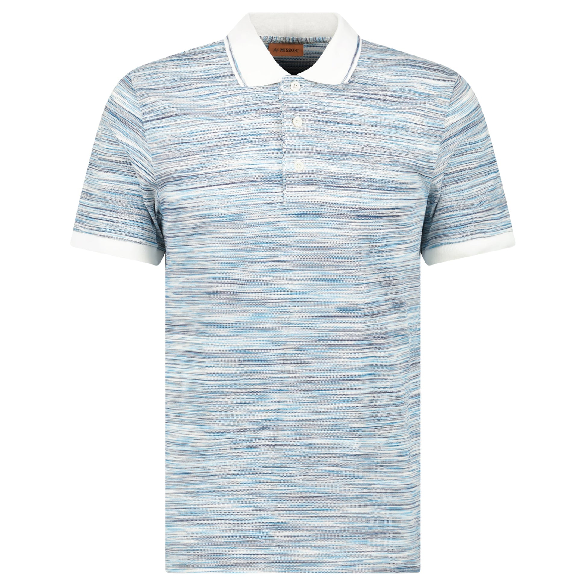 MISSONI BLUE STRIPED POLO - LARGE - Affluent ArchivesUsed HIGH END DESIGNER CLOTHING