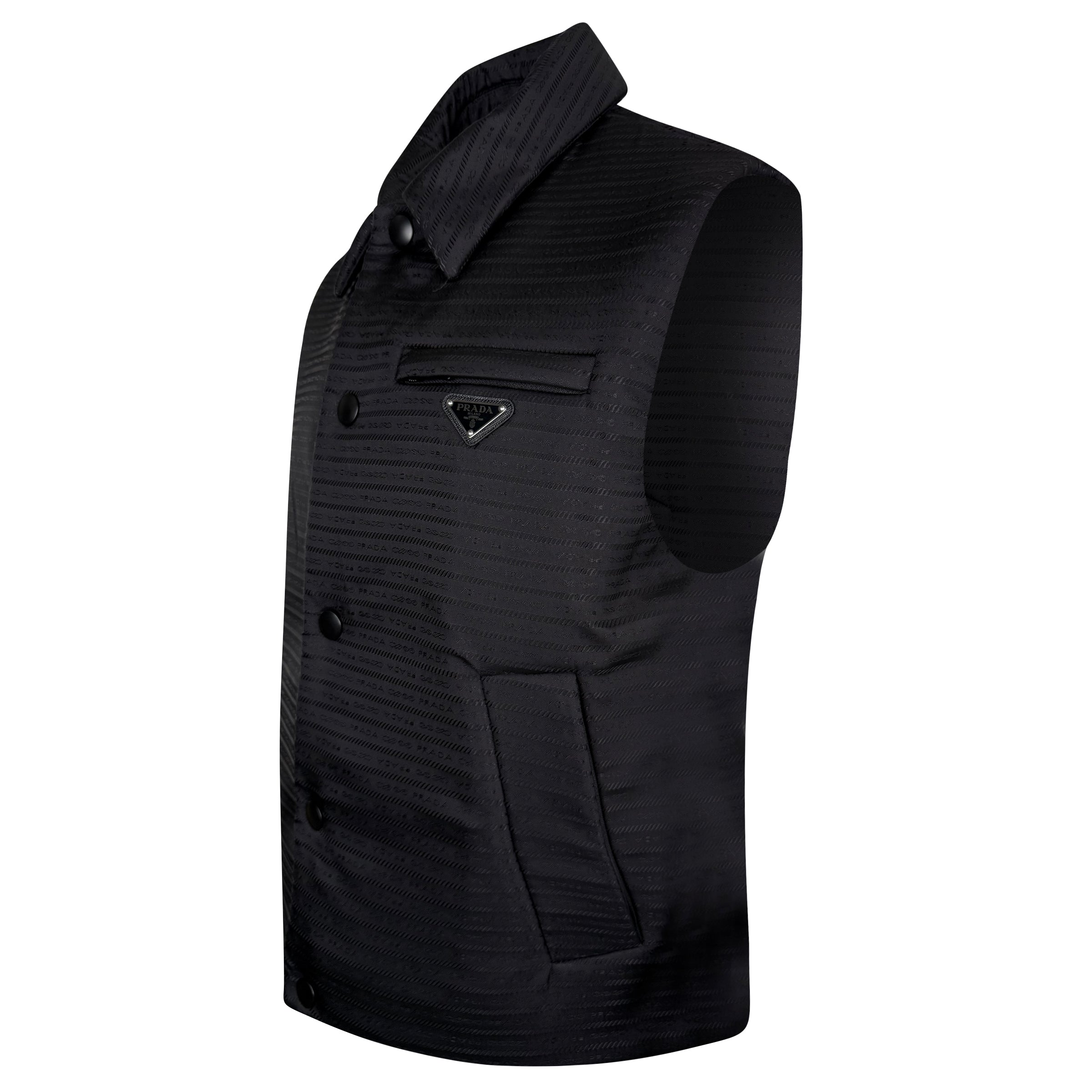 PRADA BADGE RE NYLON BLACK GILET - XL (Fits L) NEW WITH TAGS - Affluent ArchivesUsed HIGH END DESIGNER CLOTHING