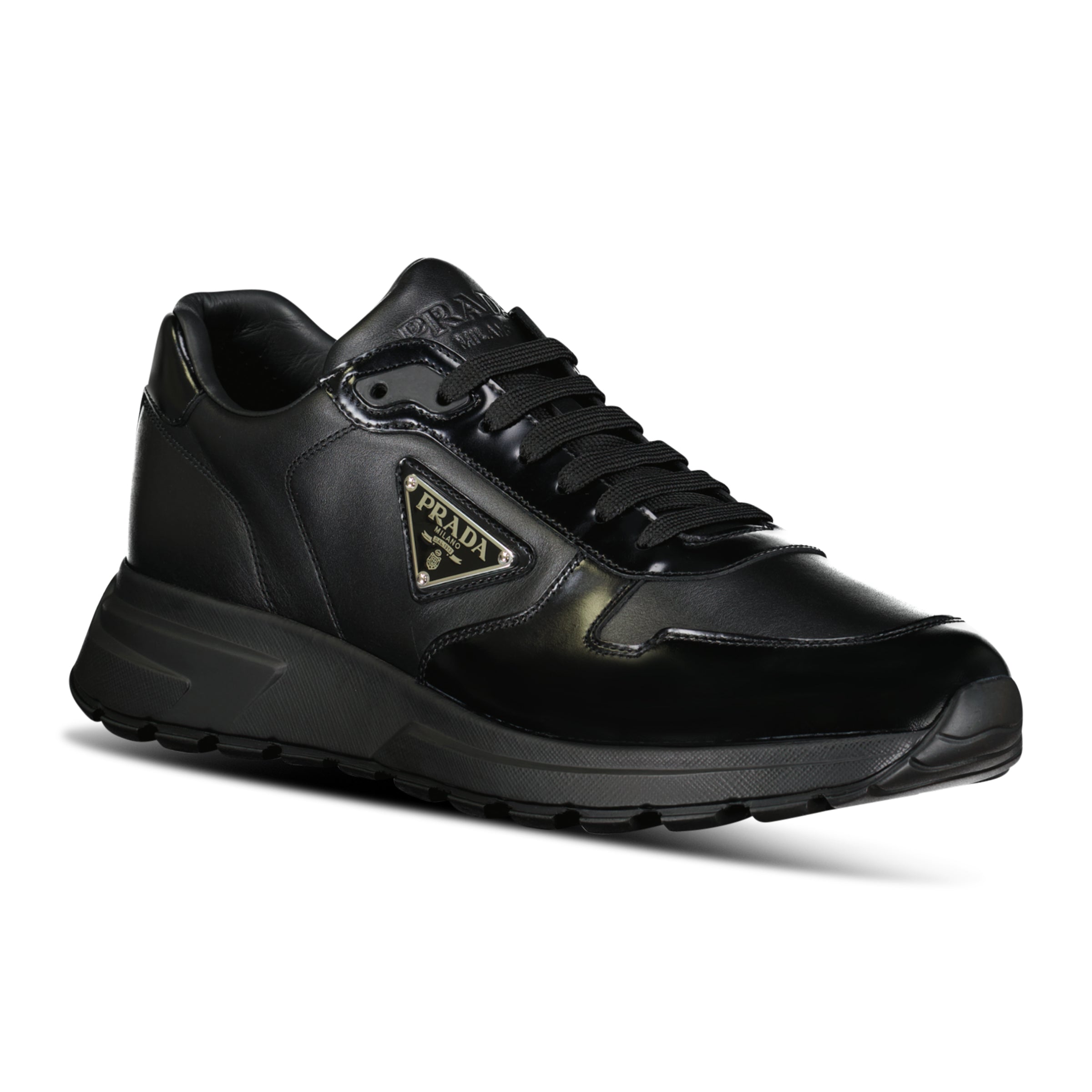 PRADA BLACK / PLAQUE LOGO TRAINER - UK 9 (Fit 10) NEW - Affluent ArchivesUsed HIGH END DESIGNER CLOTHING