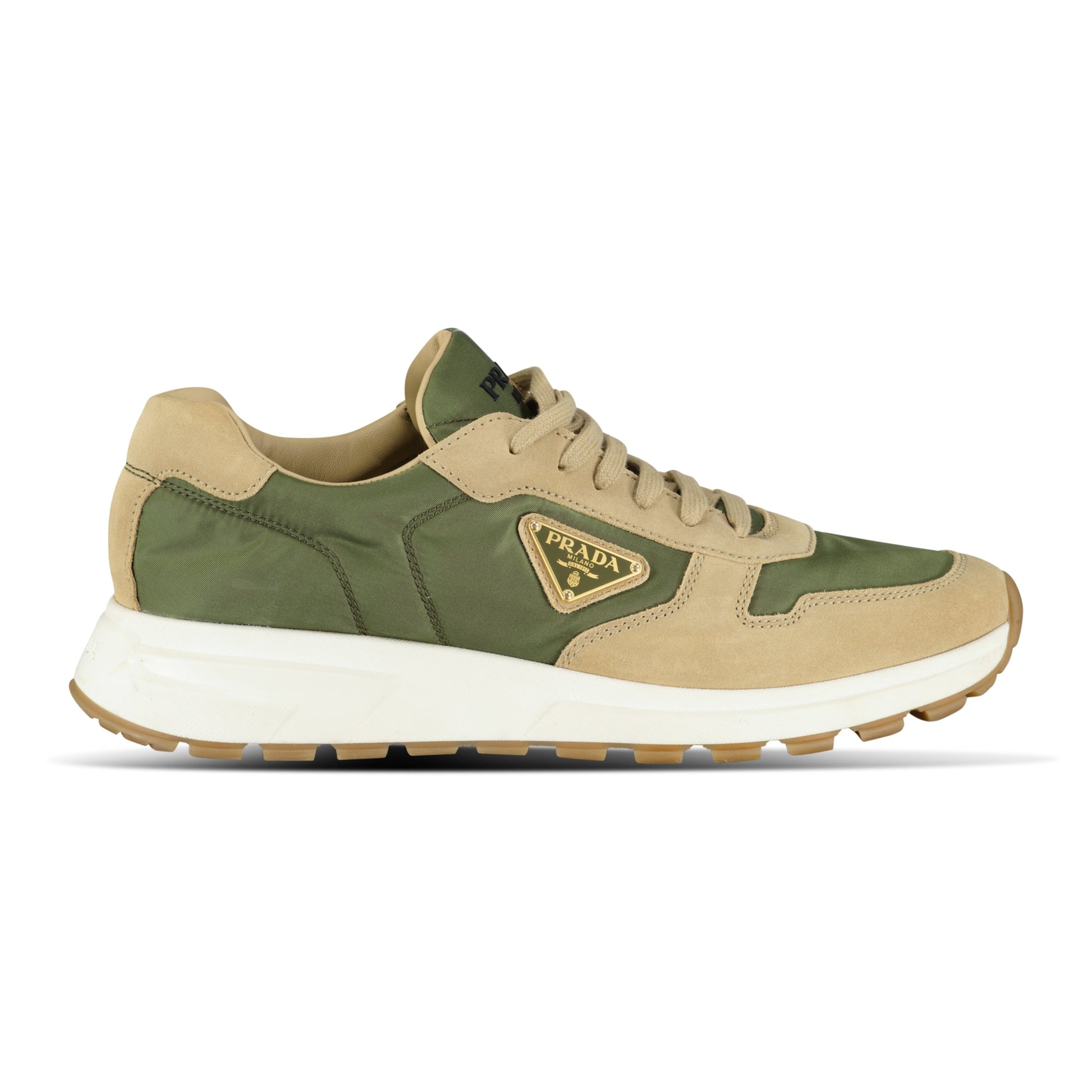PRADA LOGO KHAKI / BEIGE TRAINER - UK 11 (Fit 12) - Affluent ArchivesUsed HIGH END DESIGNER CLOTHING