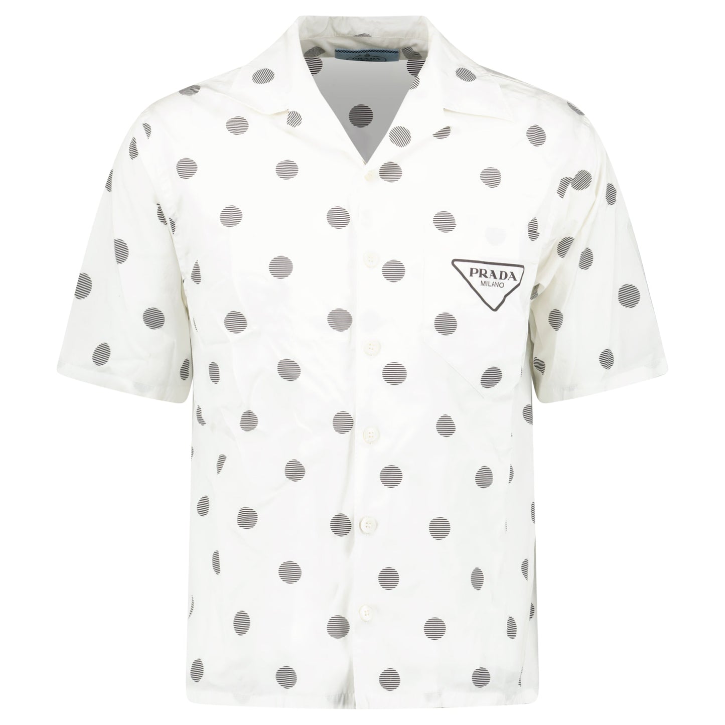 PRADA WHITE LOGO DOTTED SHIRT - MEDIUM (Fits S) - Affluent ArchivesUsed HIGH END DESIGNER CLOTHING