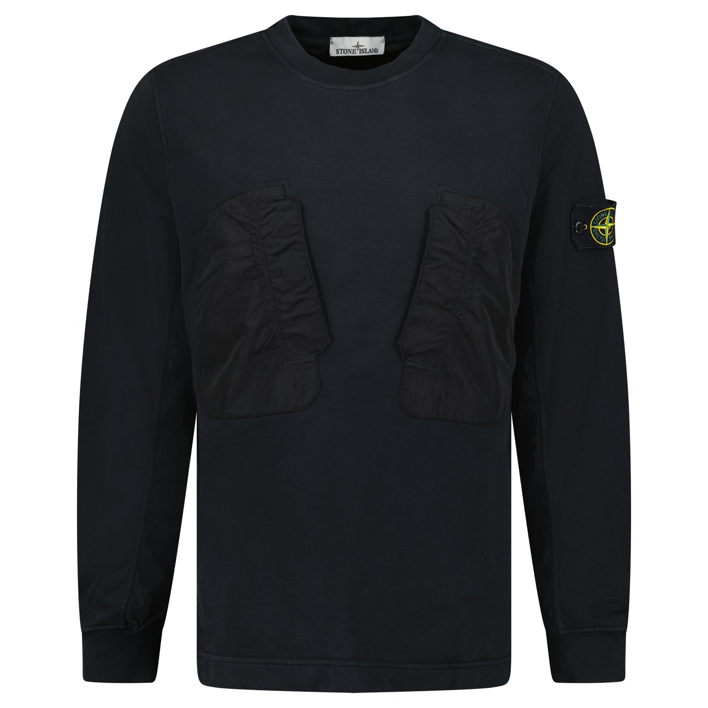 STONE ISLAND BLACK COTTON / NYLON LOGO SWEATSHIRT - LARGE - Affluent ArchivesUsed HIGH END DESIGNER CLOTHING