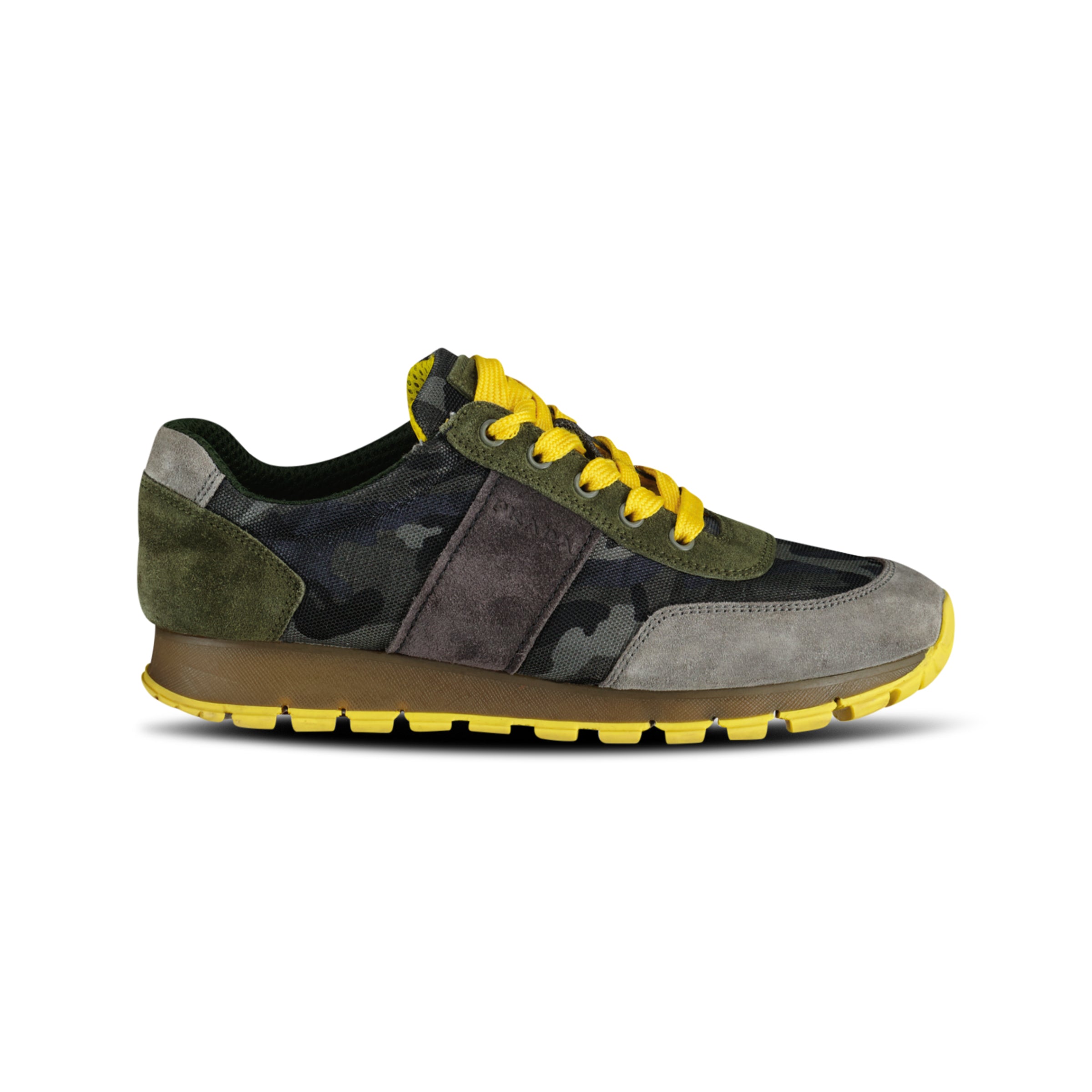 PRADA KHAKI / YELLOW CAMO TRAINER - 5.5 (FIT 6.5) - affluentarchivesUsed HIGH END DESIGNER CLOTHING