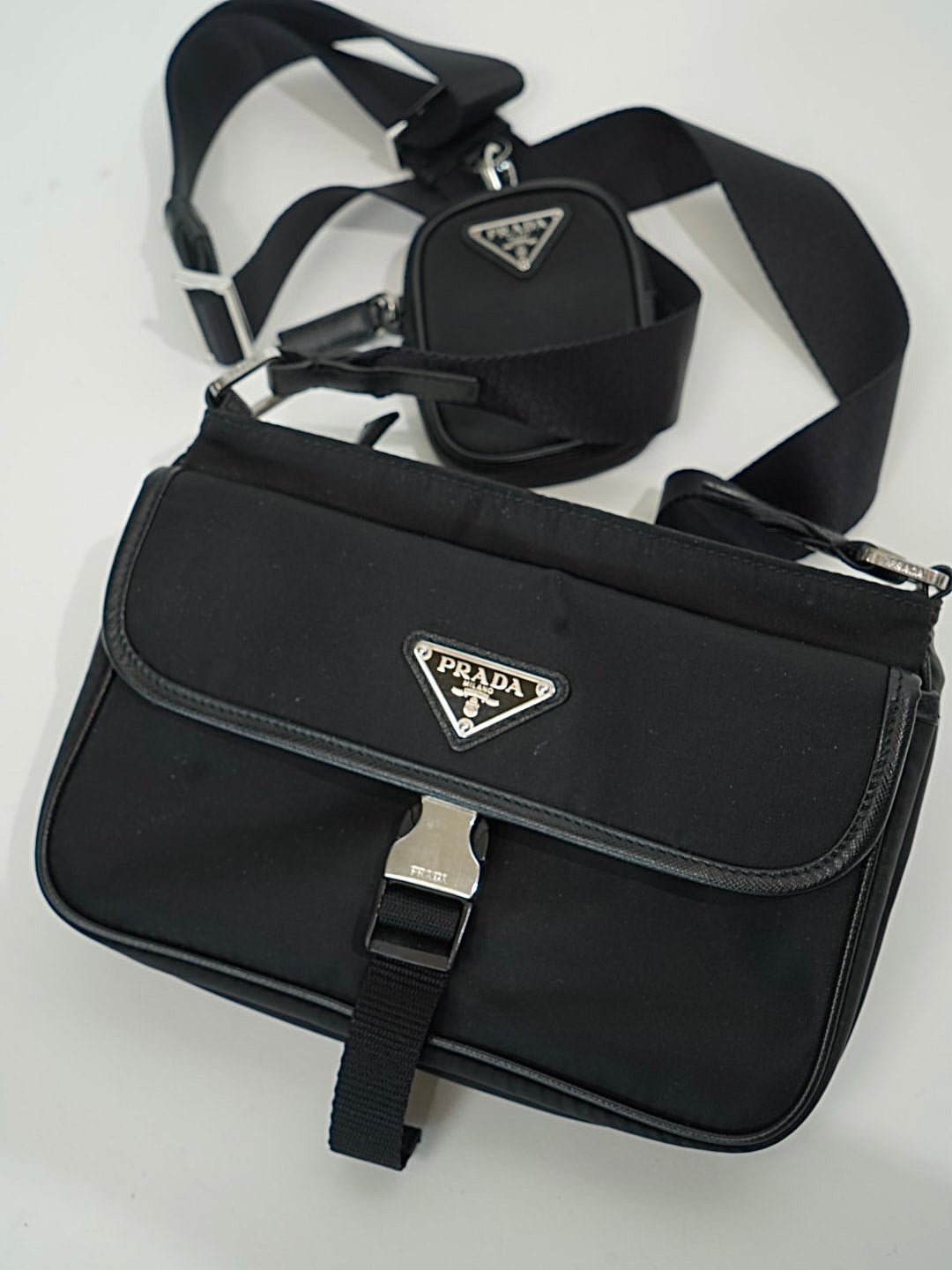 PRADA RE NYLON + SAFFIANO LEATHER MESSENGER | PRE OWNED