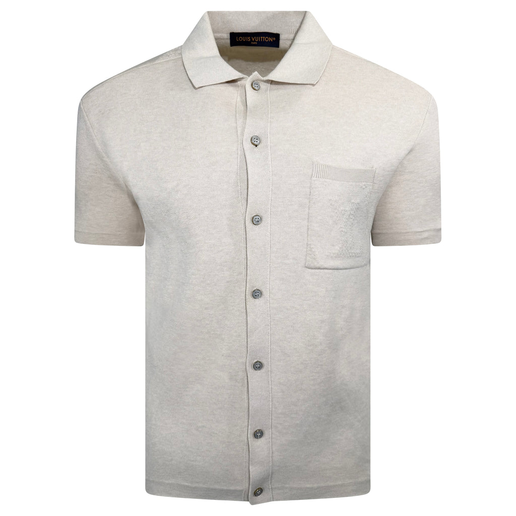 LOUIS VUITTON BEIGE KNITTED LV LOGO SHIRT - SMALL (Fits Medium) | PRE OWNED