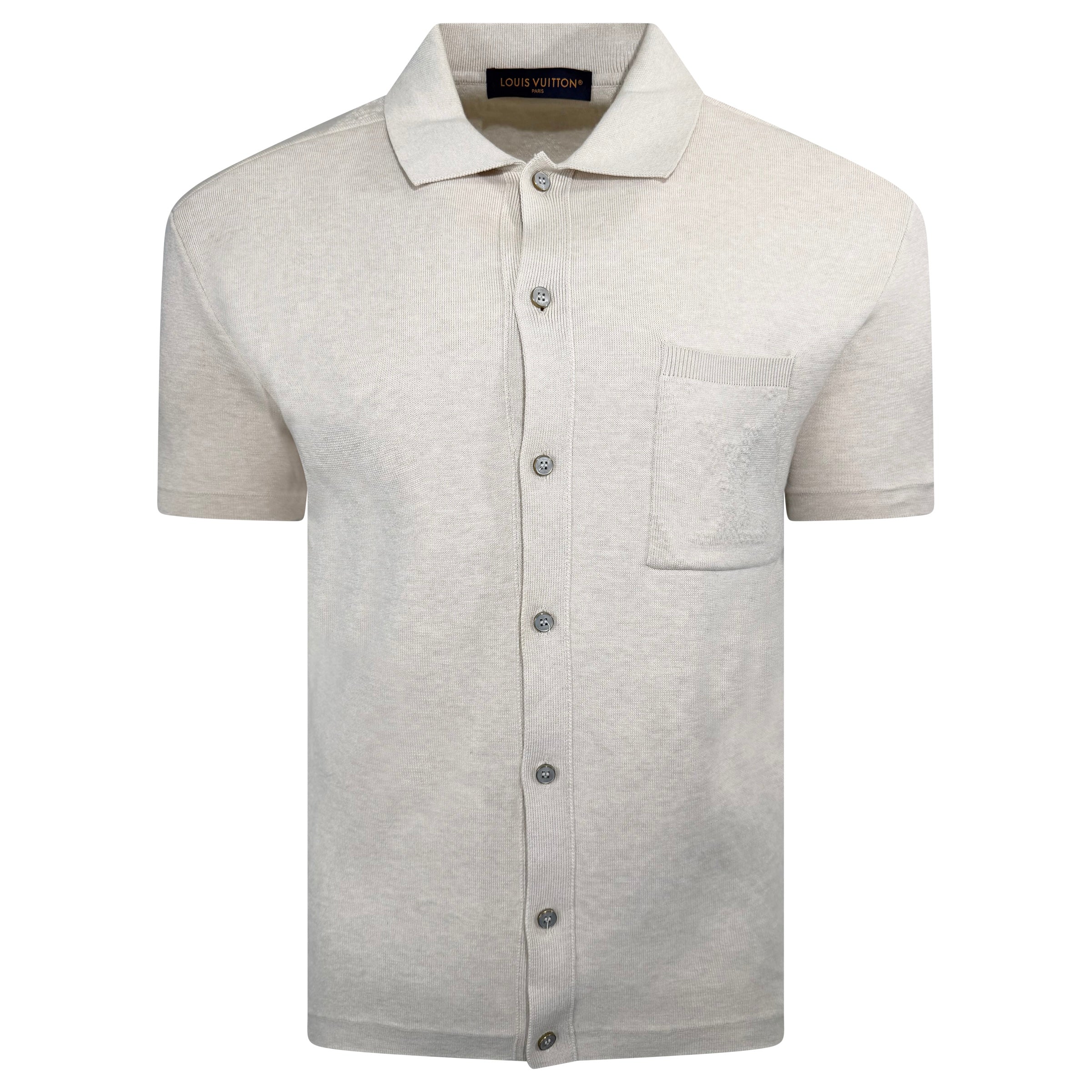 LOUIS VUITTON BEIGE KNITTED LV LOGO SHIRT - SMALL (Fits Medium) | PRE OWNED