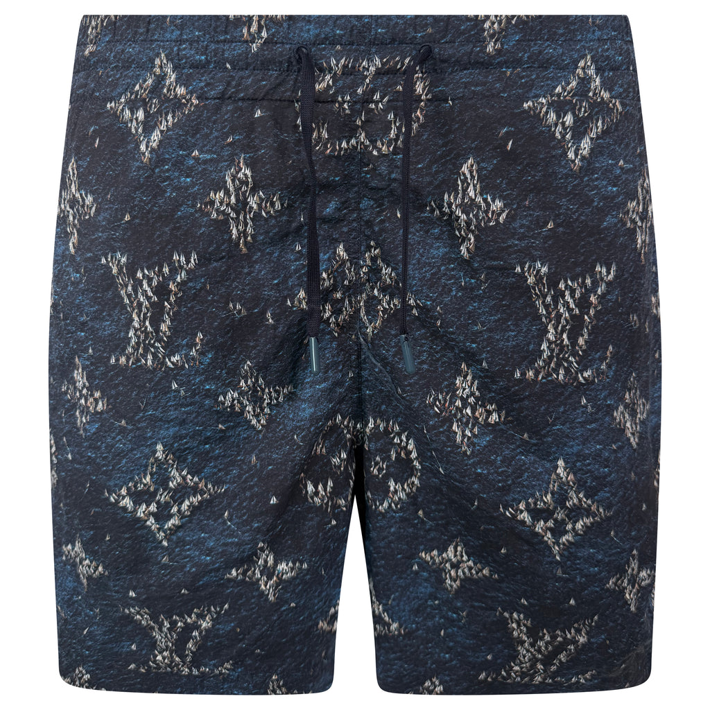 LOUIS VUITTON PRINTED BLUE MONOGRAM SWIM SHORTS - X (36W) | PRE OWNED