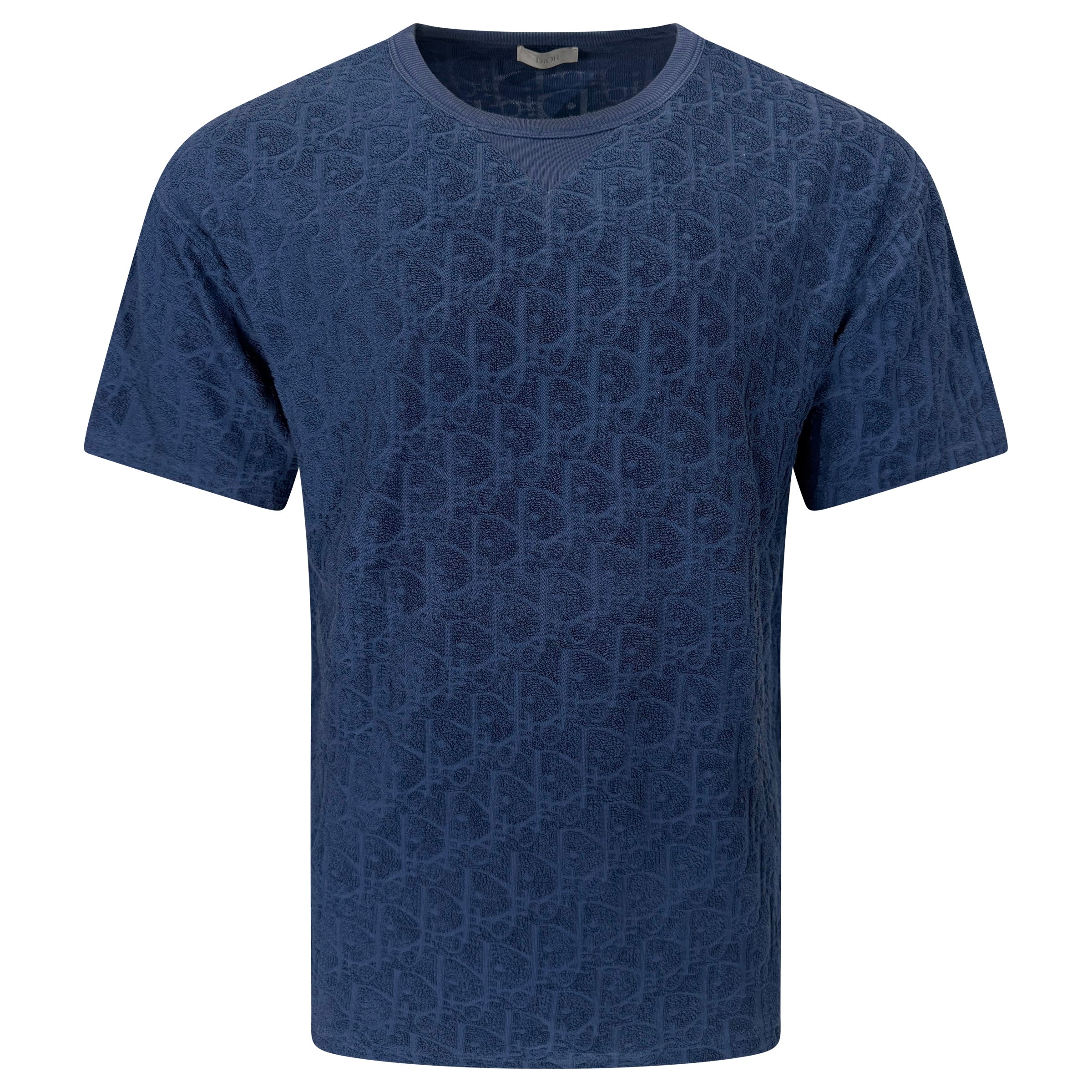 DIOR OBLIQUE JACQUARD T SHIRT BLUE - LARGE  | PRE OWNED