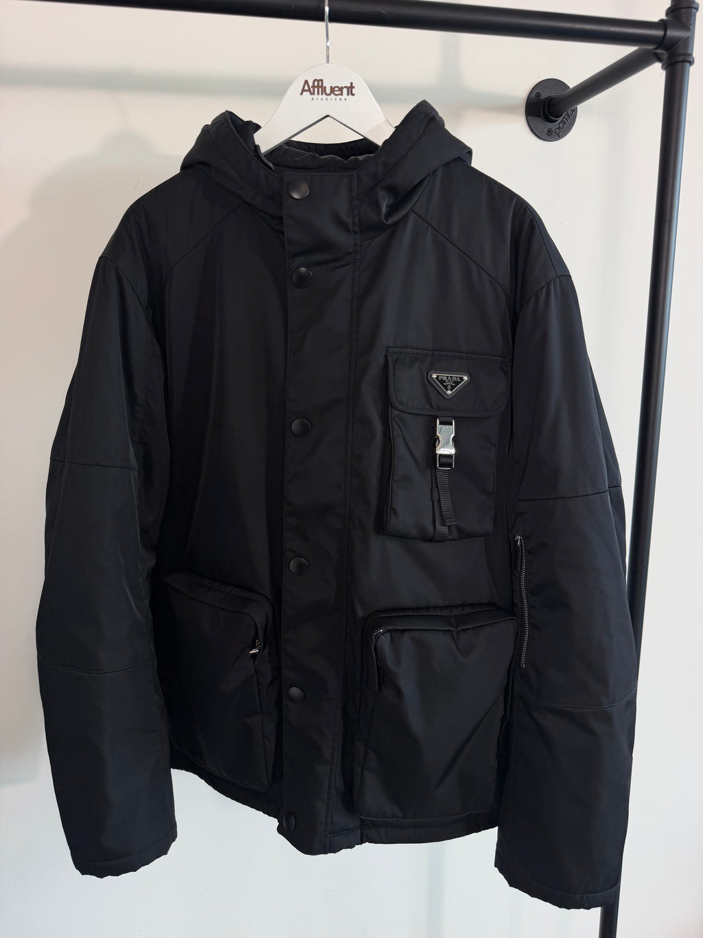 PRADA RENYLON MULTI POCKET PLAQUE LOGO JACKET - XXL | PRE OWNED