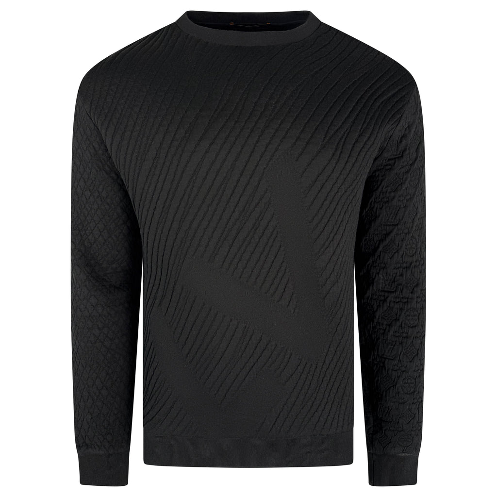 LOUIS VUITTON BLACK RIBBED MONOGRAM SWEATSHIRT - LARGE