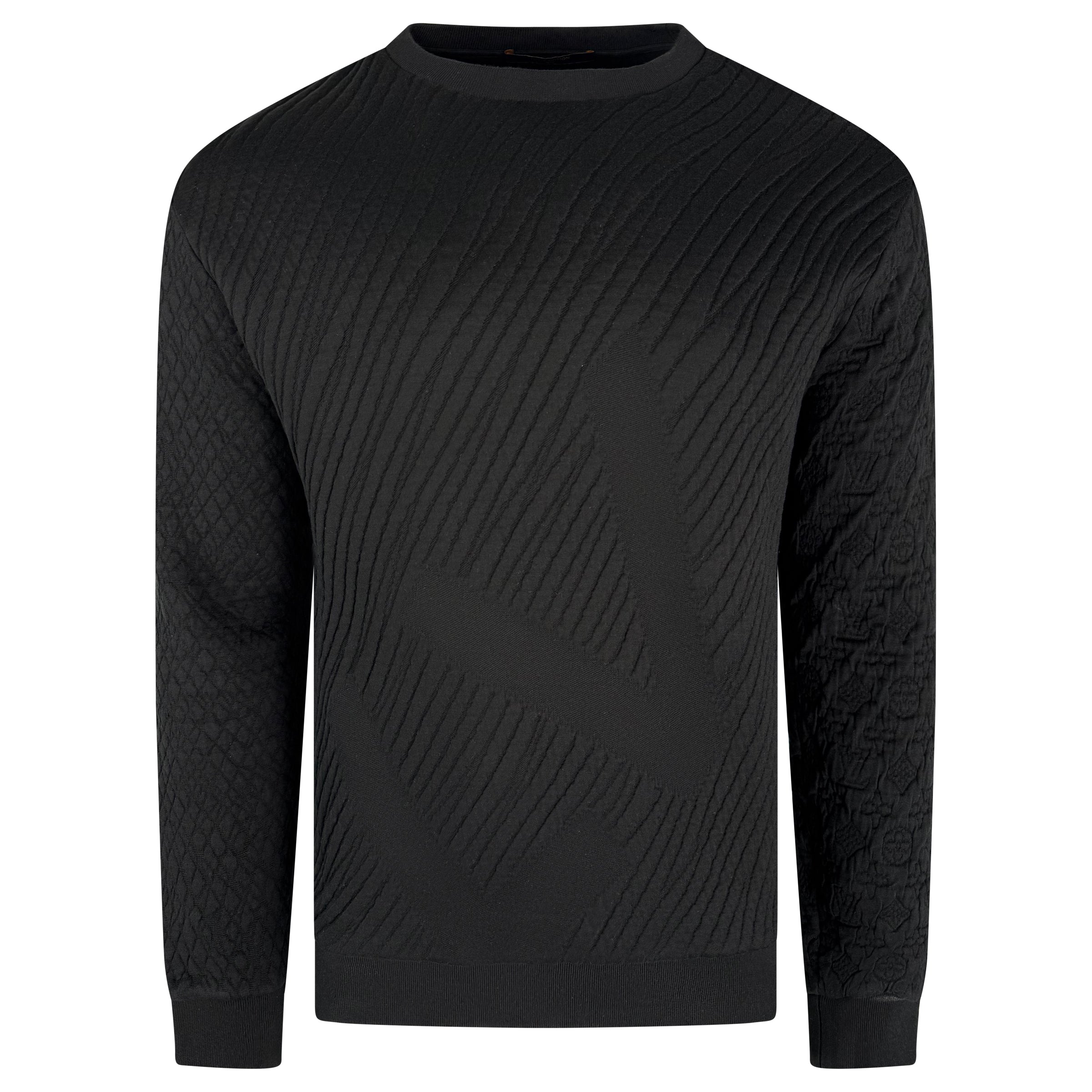 LOUIS VUITTON BLACK RIBBED MONOGRAM SWEATSHIRT - LARGE