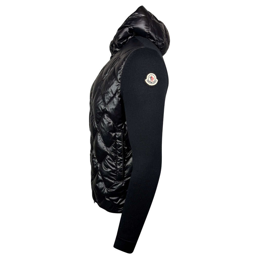 MONCLER BLACK PADDED TRICOT CARDIGAN - LARGE
