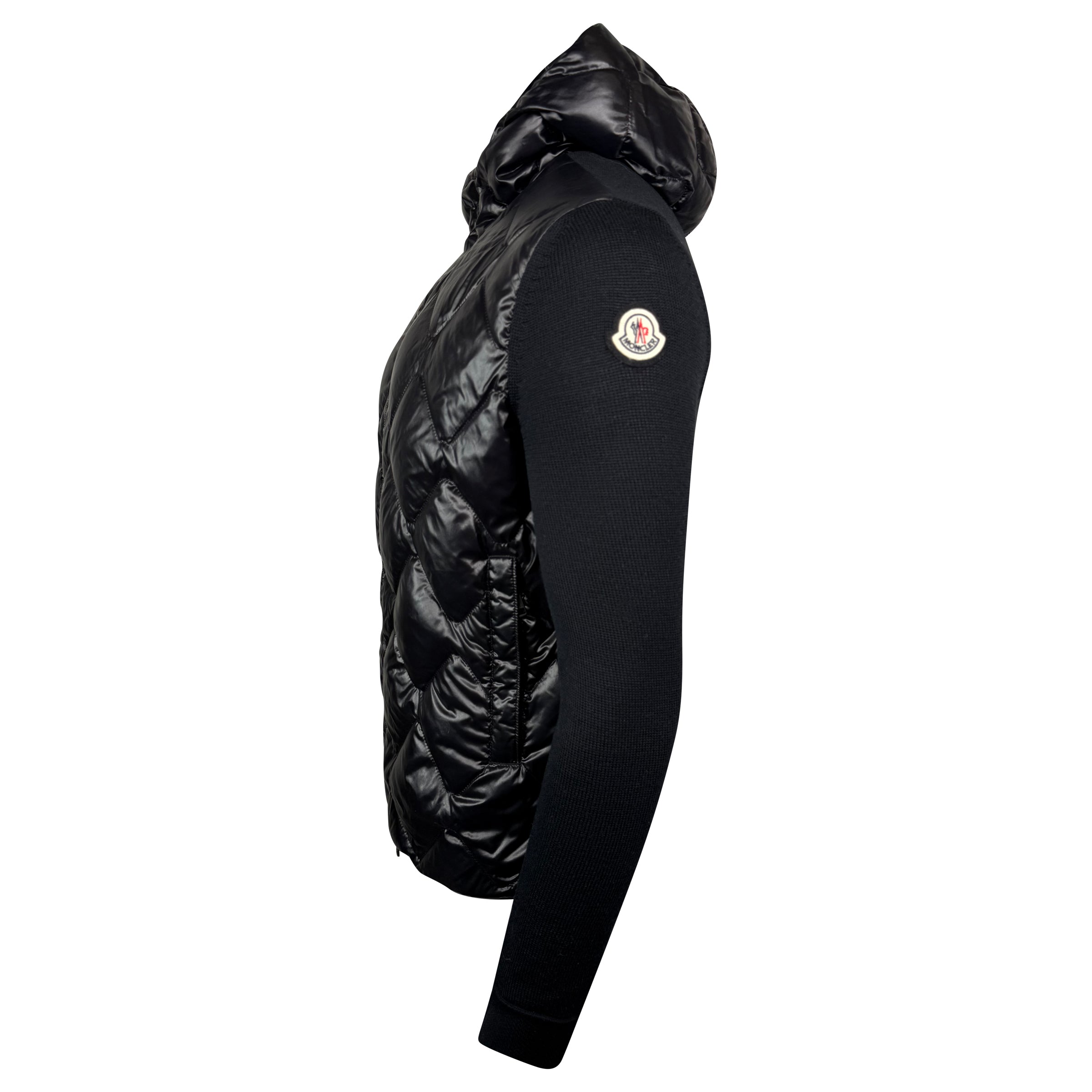 MONCLER BLACK PADDED TRICOT CARDIGAN - LARGE