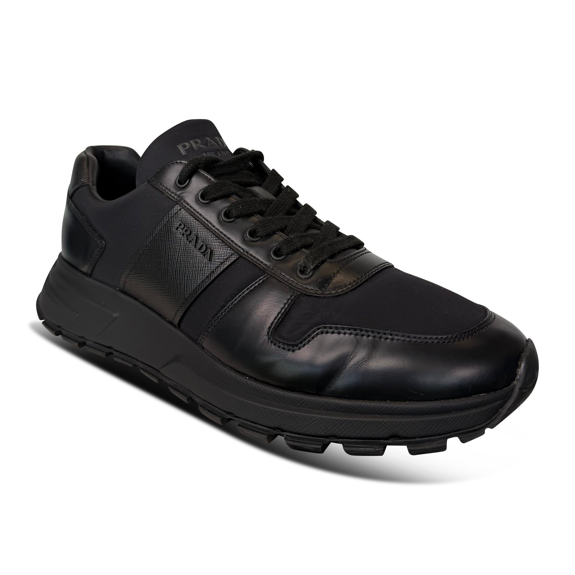 PRADA BLACK LOGO TRAINER - UK 9 (Fits 10)