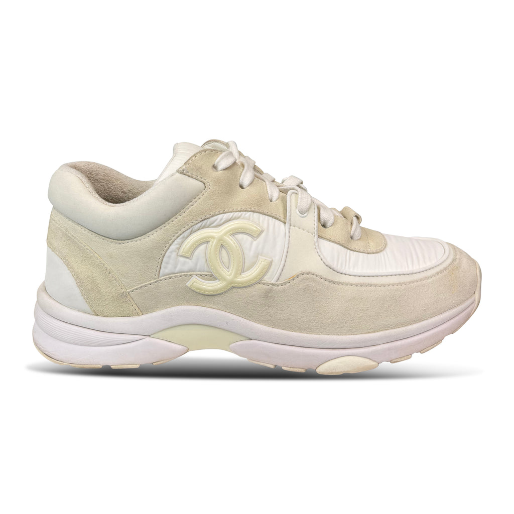 CHANEL TRIPLE WHITE / BEIGE TRAINER - UK 6 (40) | PRE OWNED