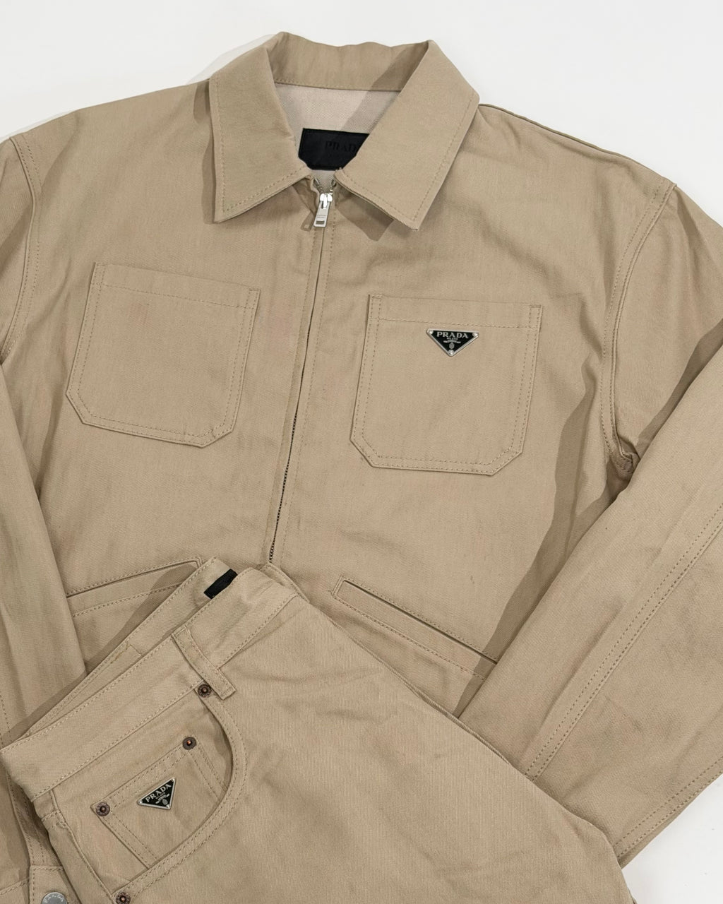 PRADA BEIGE PATCH DENIM JACKET - MEDIUM | PRE OWNED
