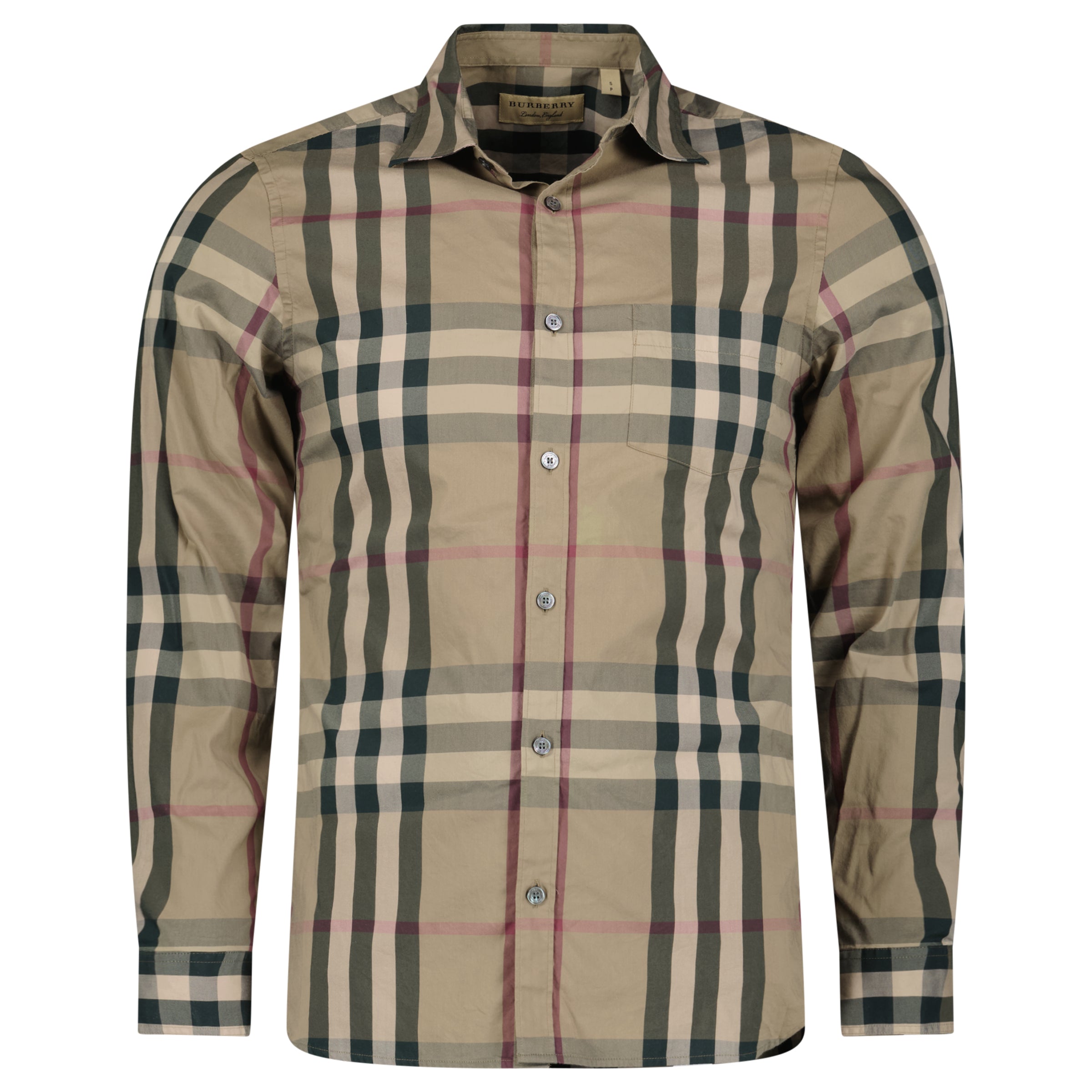 BURBERRY BEIGE / GREEN  CHECKED SHIRT - SMALL | PRE OWNED