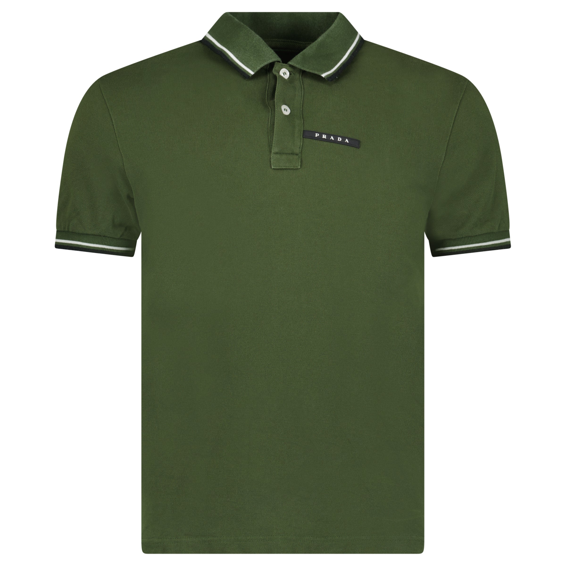 PRADA LOGO POLO SHIRT KHAKI  - MEDIUM (Fits Small) | PRE OWNED