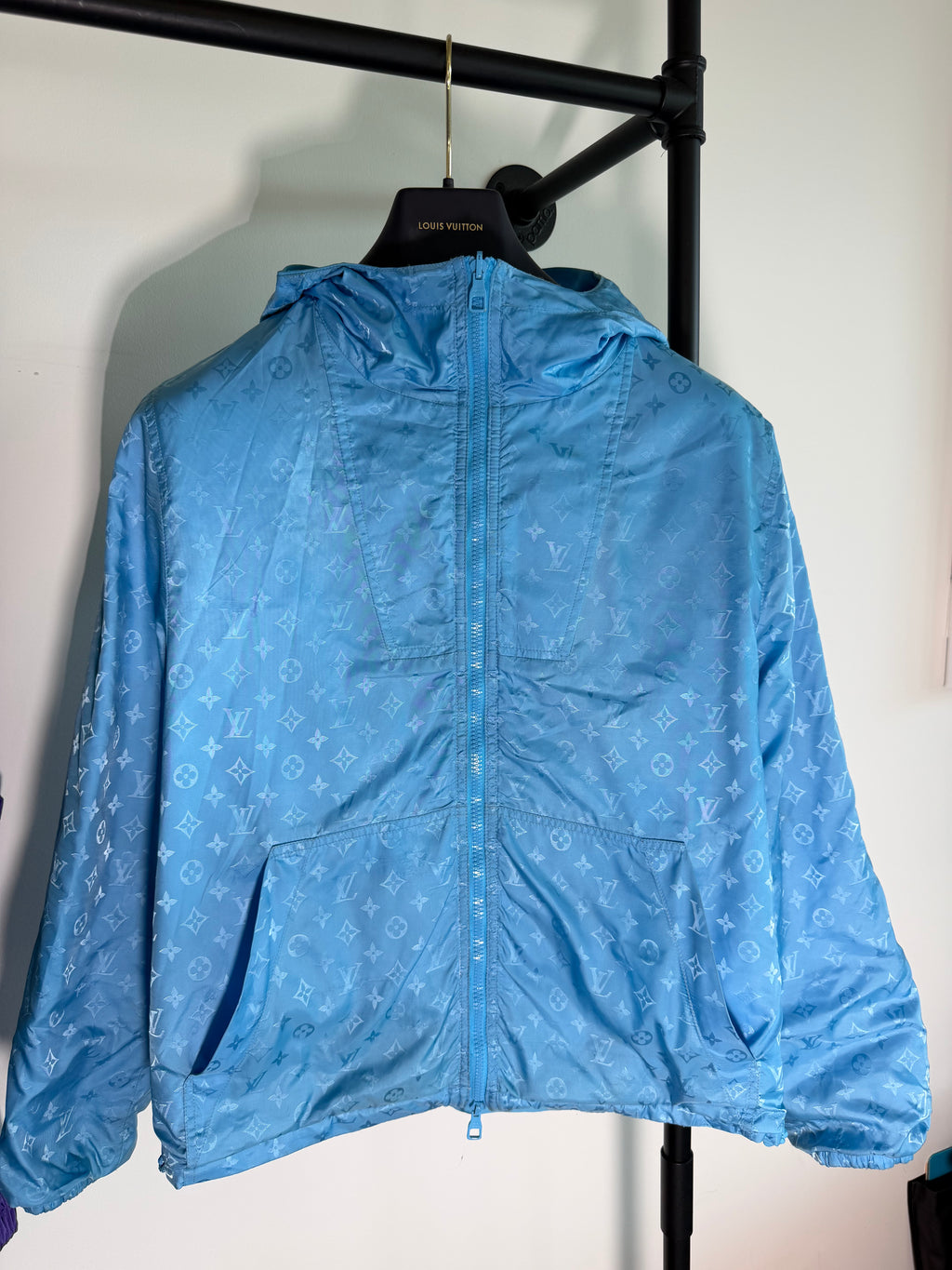 LOUIS VUITTON LIGHT BLUE MONOGRAM REVERSIBLE JACKET - SMALL (46) | PRE OWNED