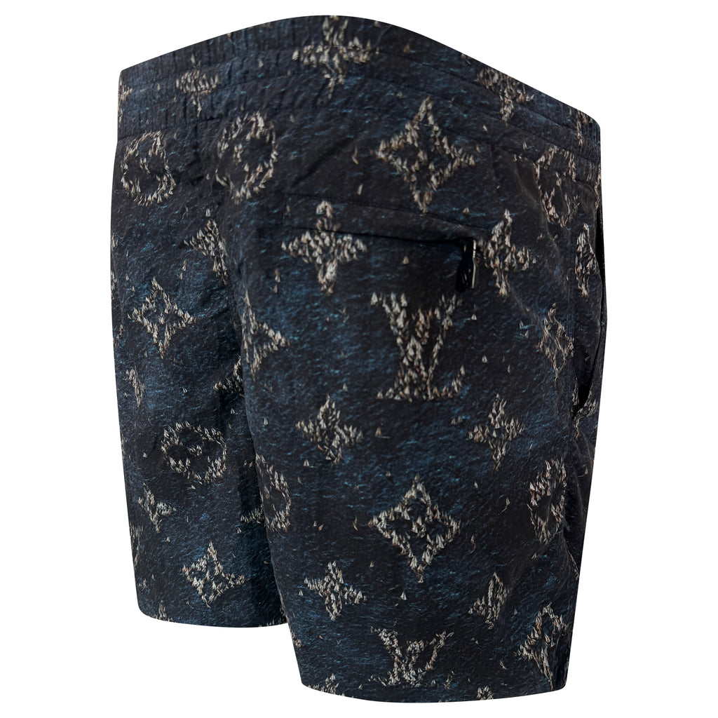 LOUIS VUITTON PRINTED BLUE MONOGRAM SWIM SHORTS - X (36W) | PRE OWNED