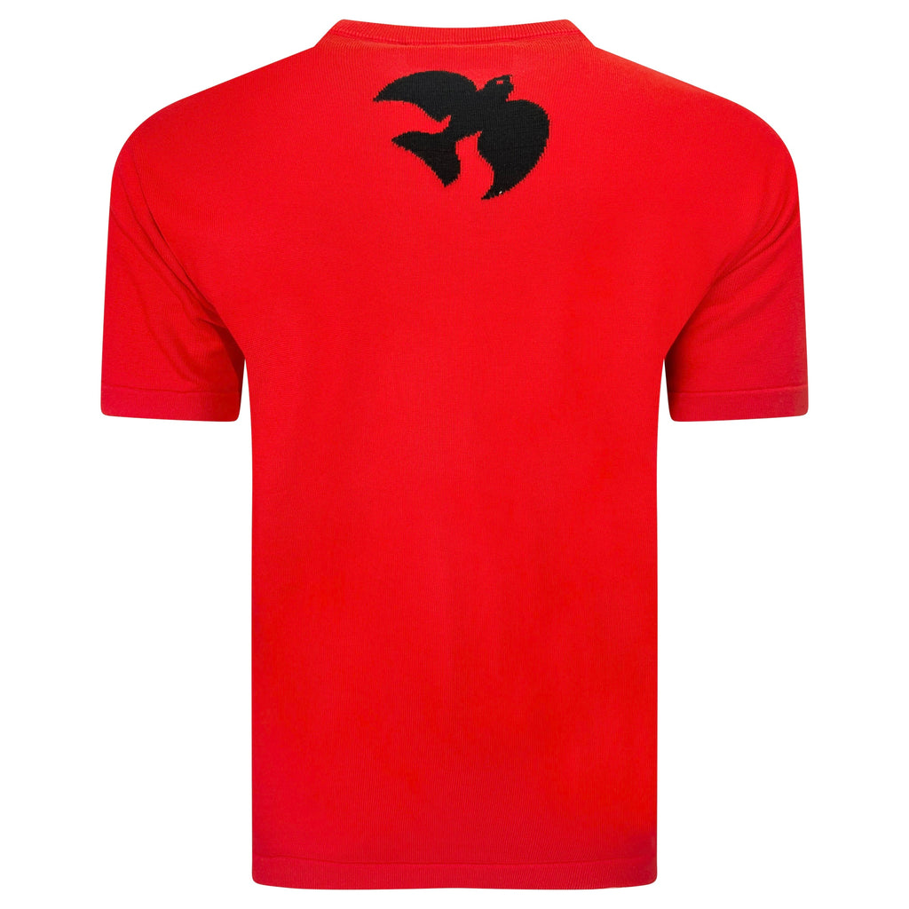 LOUIS VUITTON RED KNITTED LOGO T SHIRT - SMALL (Fits Medium)  PRE OWNED
