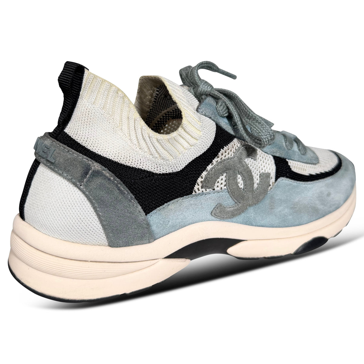 CHANEL LIGHT BLUE KNITTED RUNNER TRAINER - UK 10 (44) | PRE OWNED