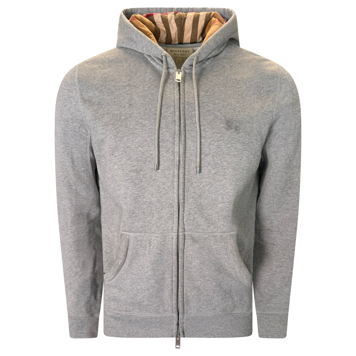 BURBERRY LOGO HOODIE GREY - LARGE | PRE OWNED