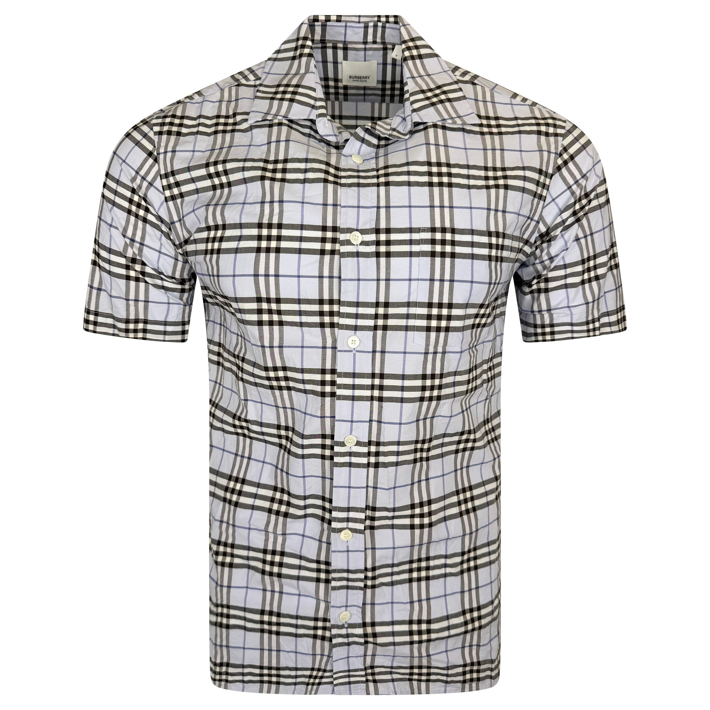BURBERRY LIGHT BLUE CHECKED SHORT SLEEVED SHIRT - Medium | PRE OWNED