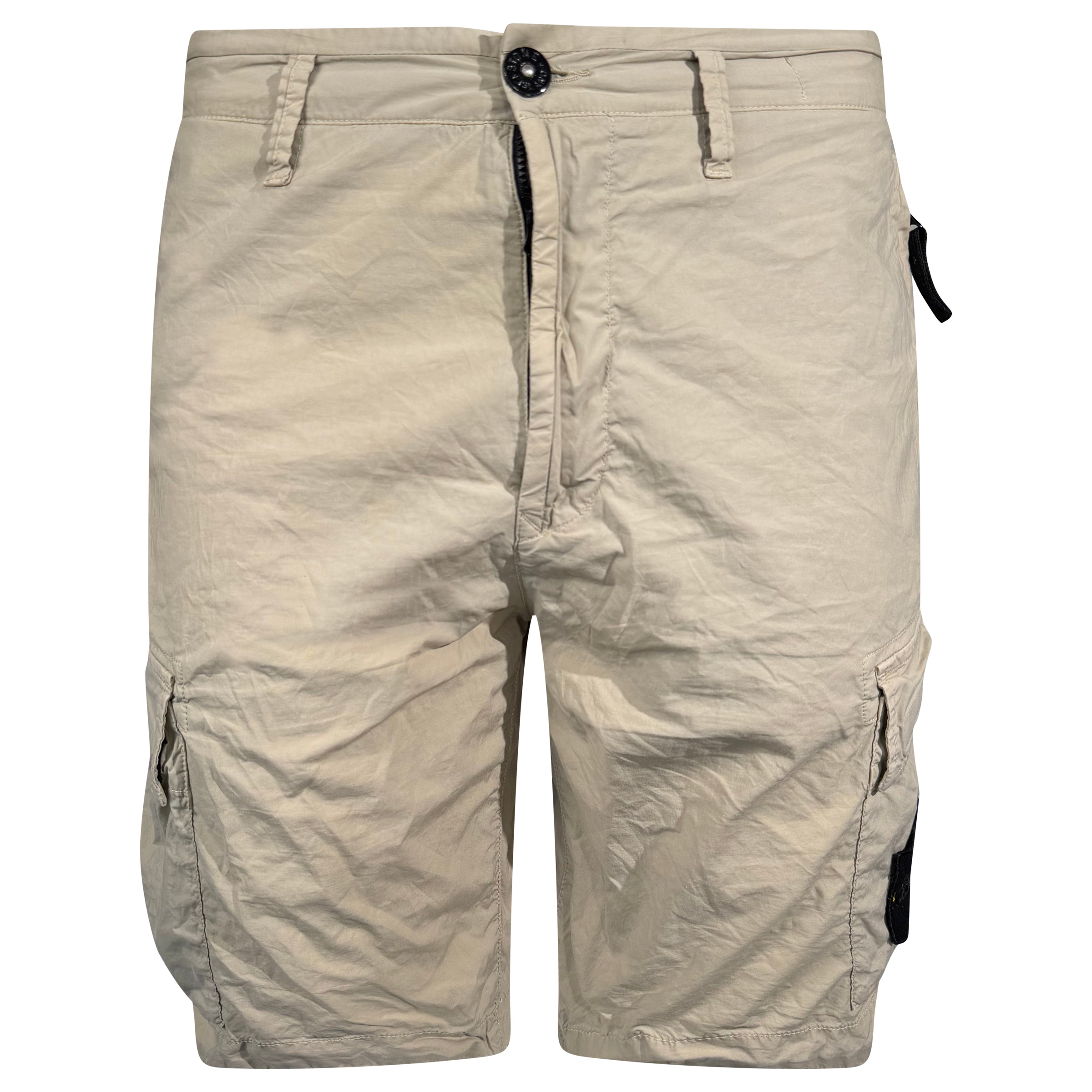STONE ISLAND BEIGE CARGO BADGE SHORTS - 32W | PRE OWNED