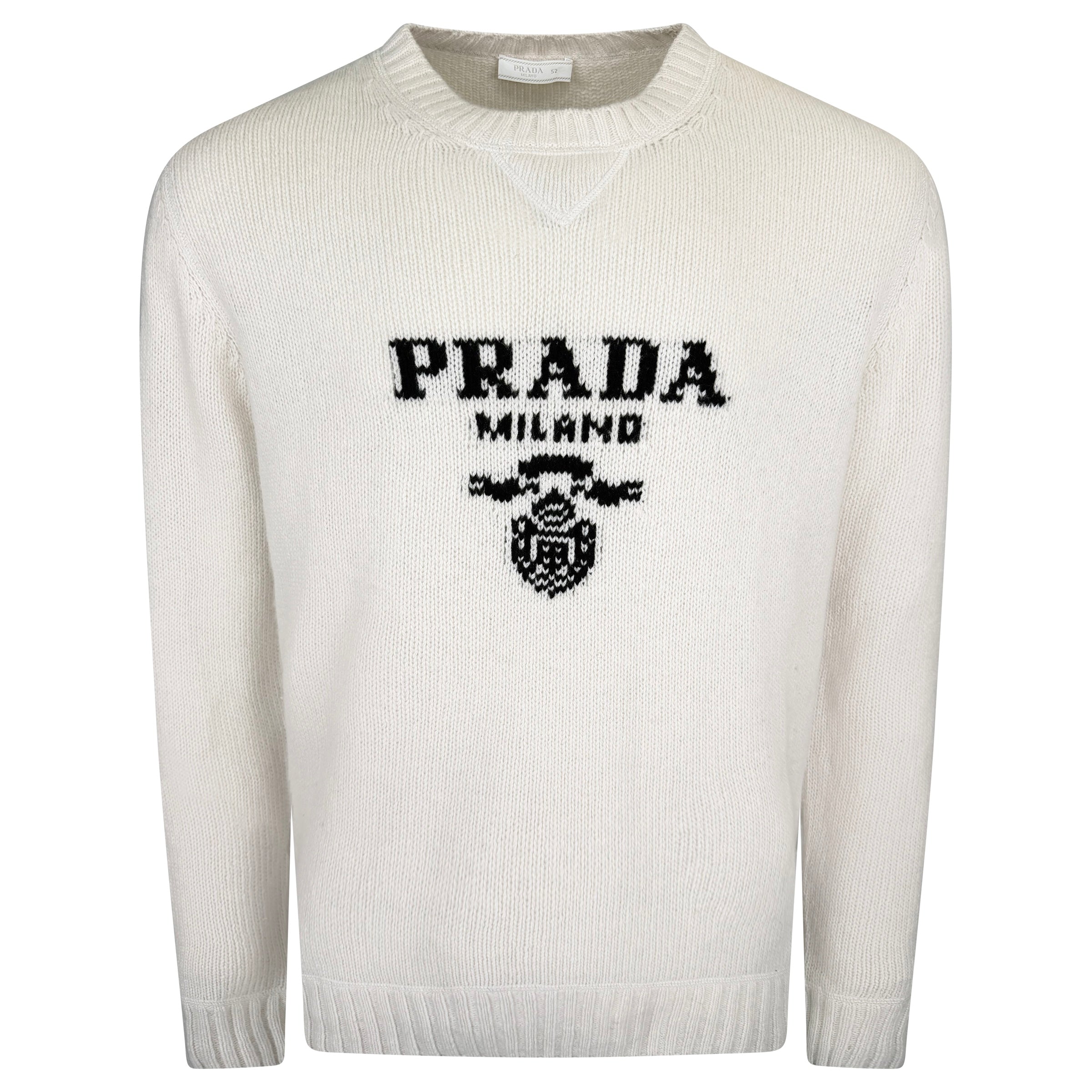 PRADA BEIGE KNITTED CASHMERE SWEATSHIRT - XL | PRE OWNED
