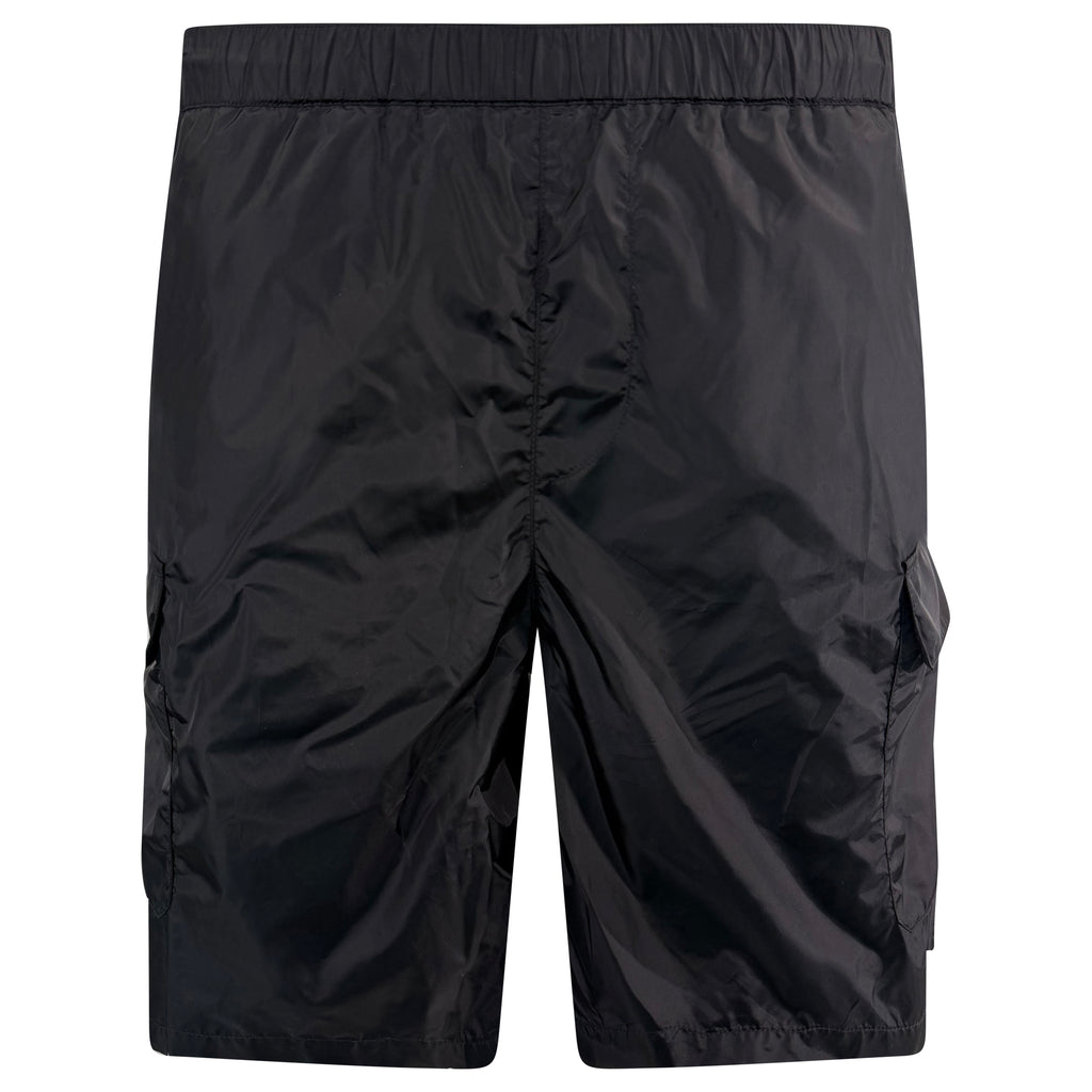 PRADA BLACK NYLON TRIANGLE BADGE SWIM SHORTS - MEDIUM (Fits Large) | PRE OWNED