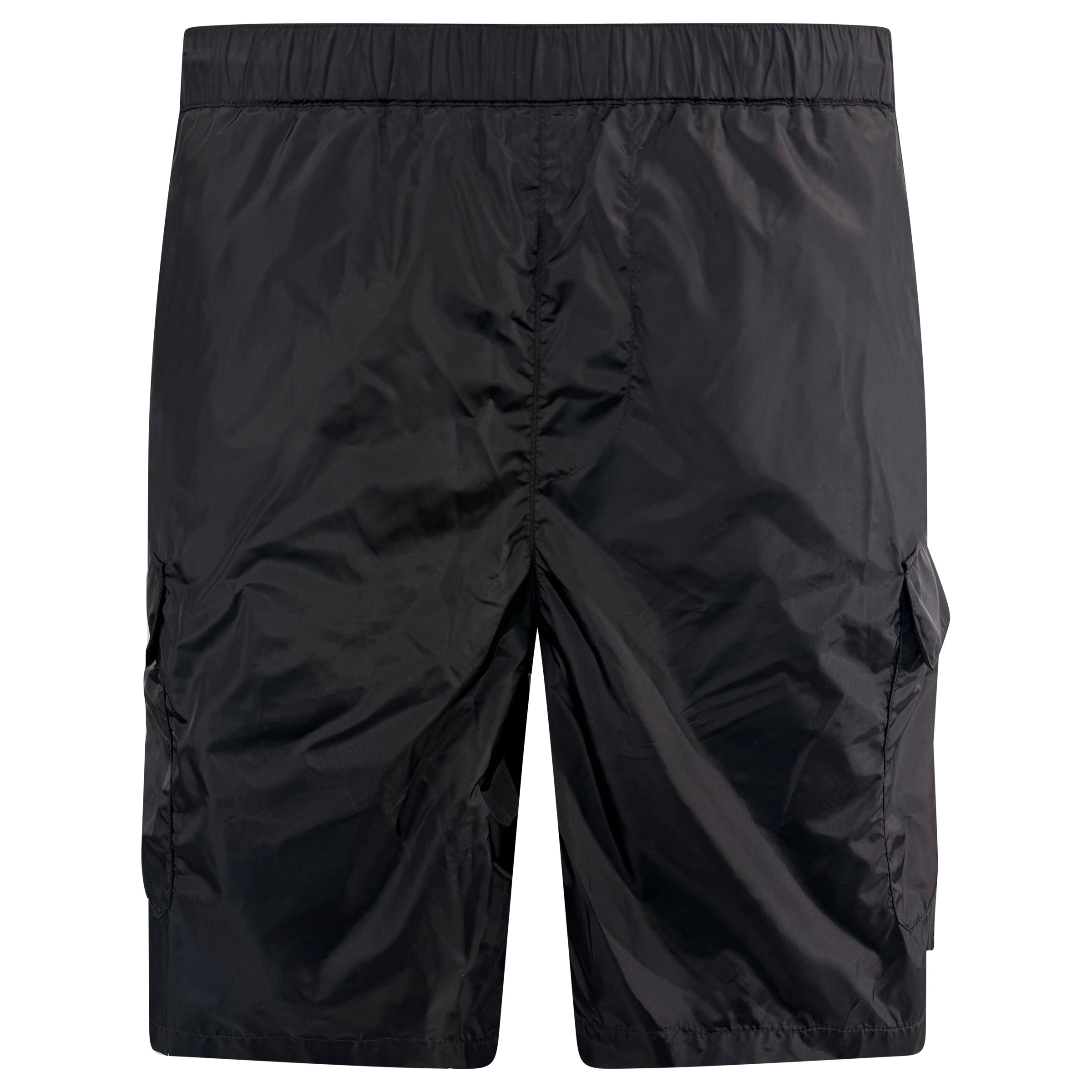 PRADA BLACK NYLON TRIANGLE BADGE SWIM SHORTS - MEDIUM (Fits Large) | PRE OWNED