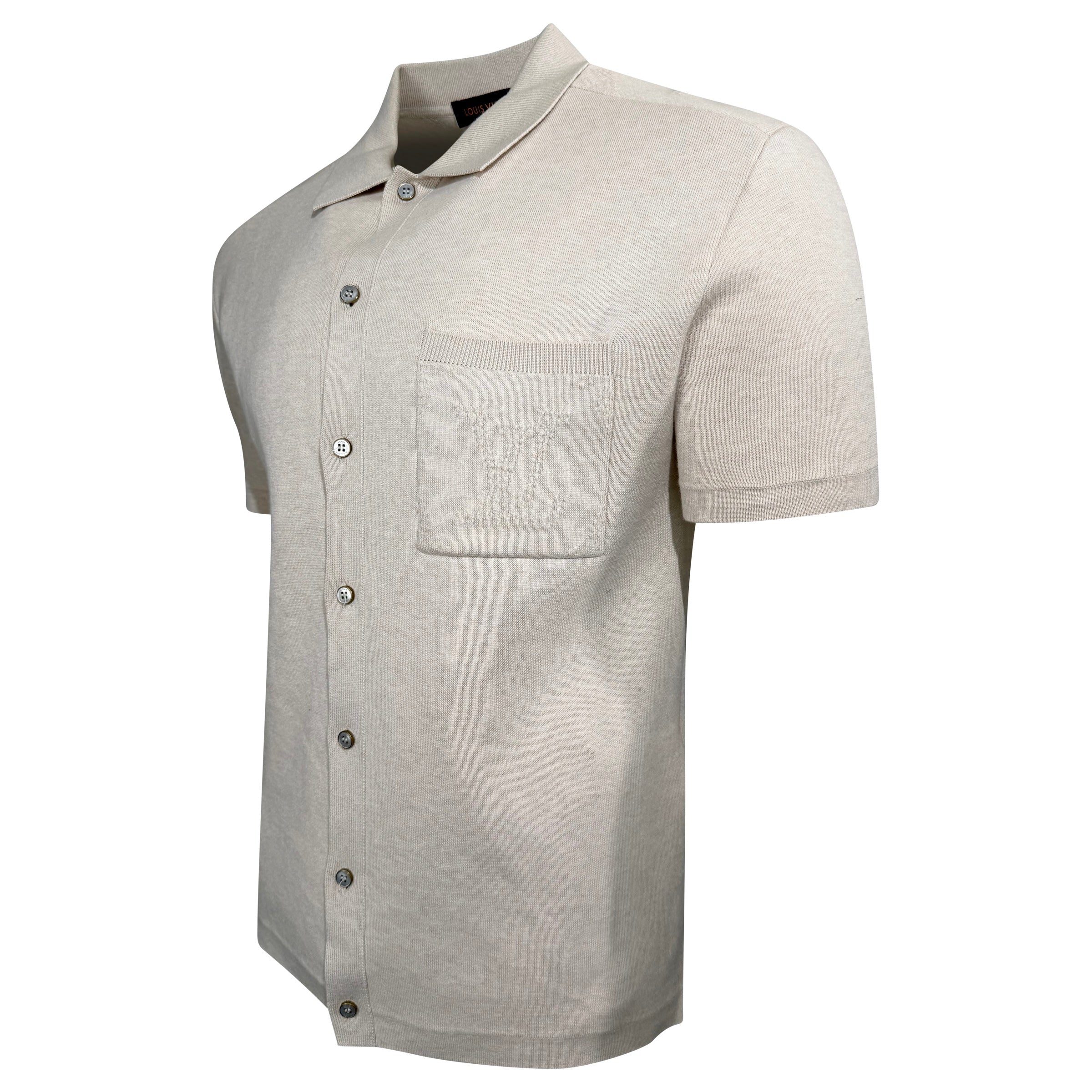 LOUIS VUITTON BEIGE KNITTED LV LOGO SHIRT - SMALL (Fits Medium) | PRE OWNED