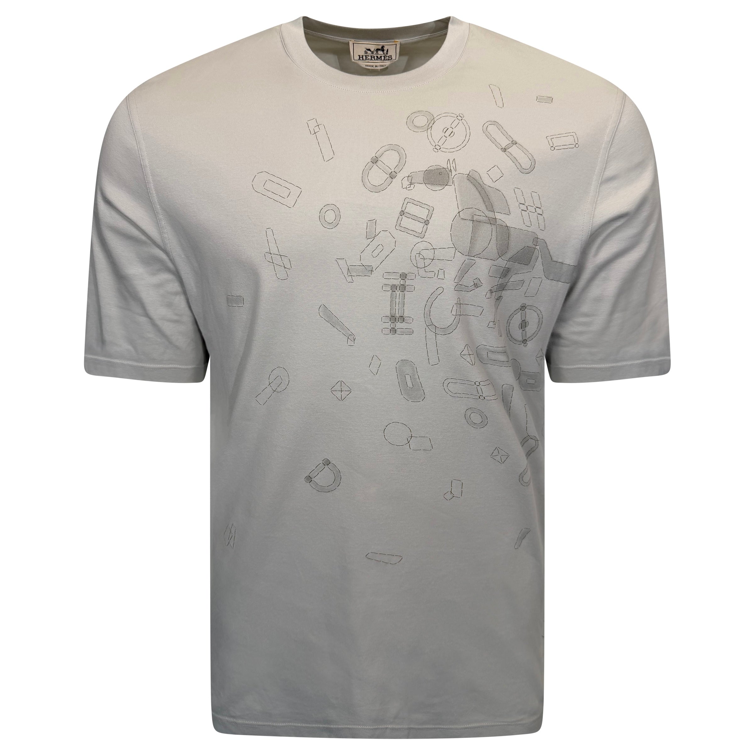 HERMES GREY LOGO T SHIRT - LARGE (Fits XL) | PRE OWNED